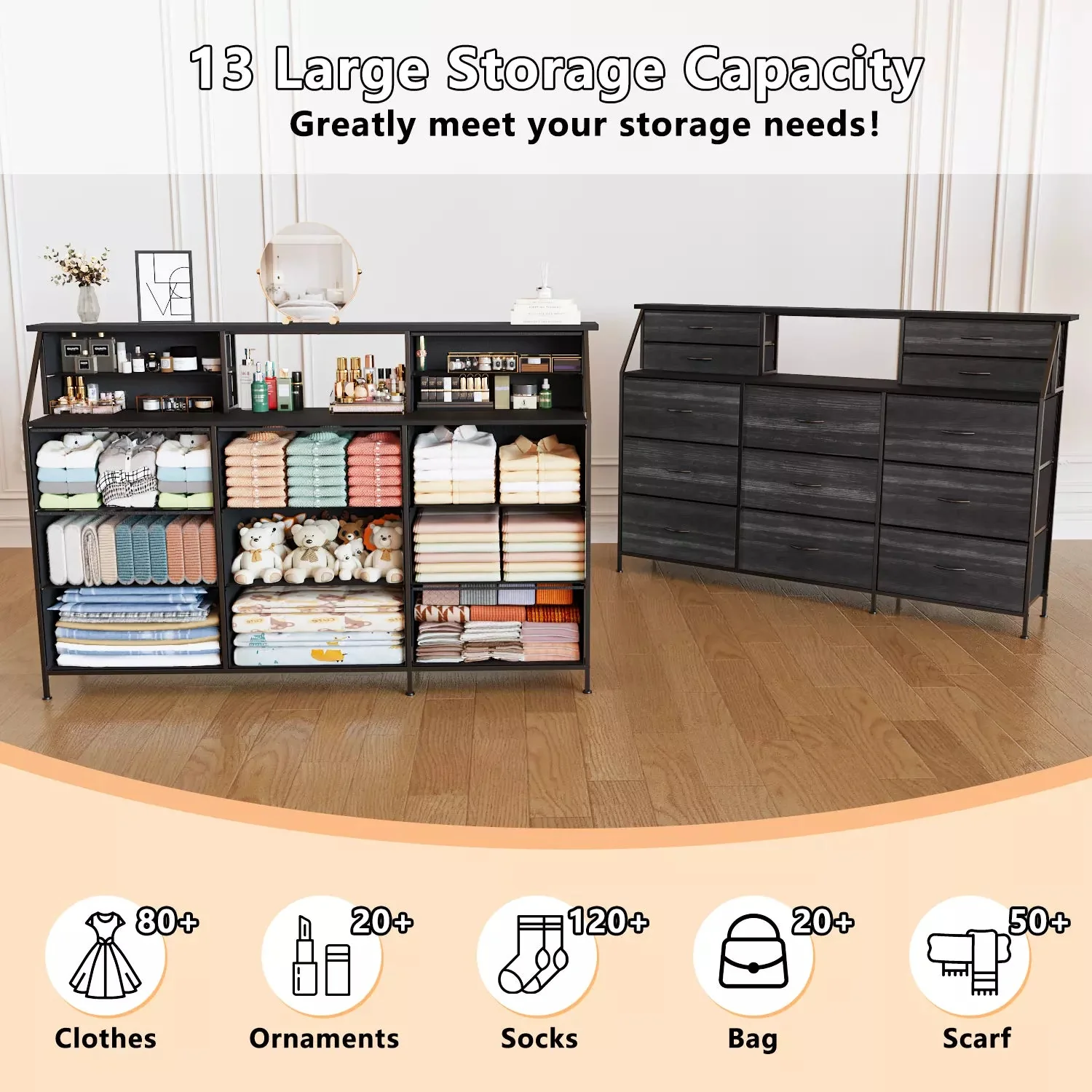 Waleaf 70" Bedroom Dresser with 13 Large Drawers, Long Dressers & Chests of Drawers for Closet - Image 16