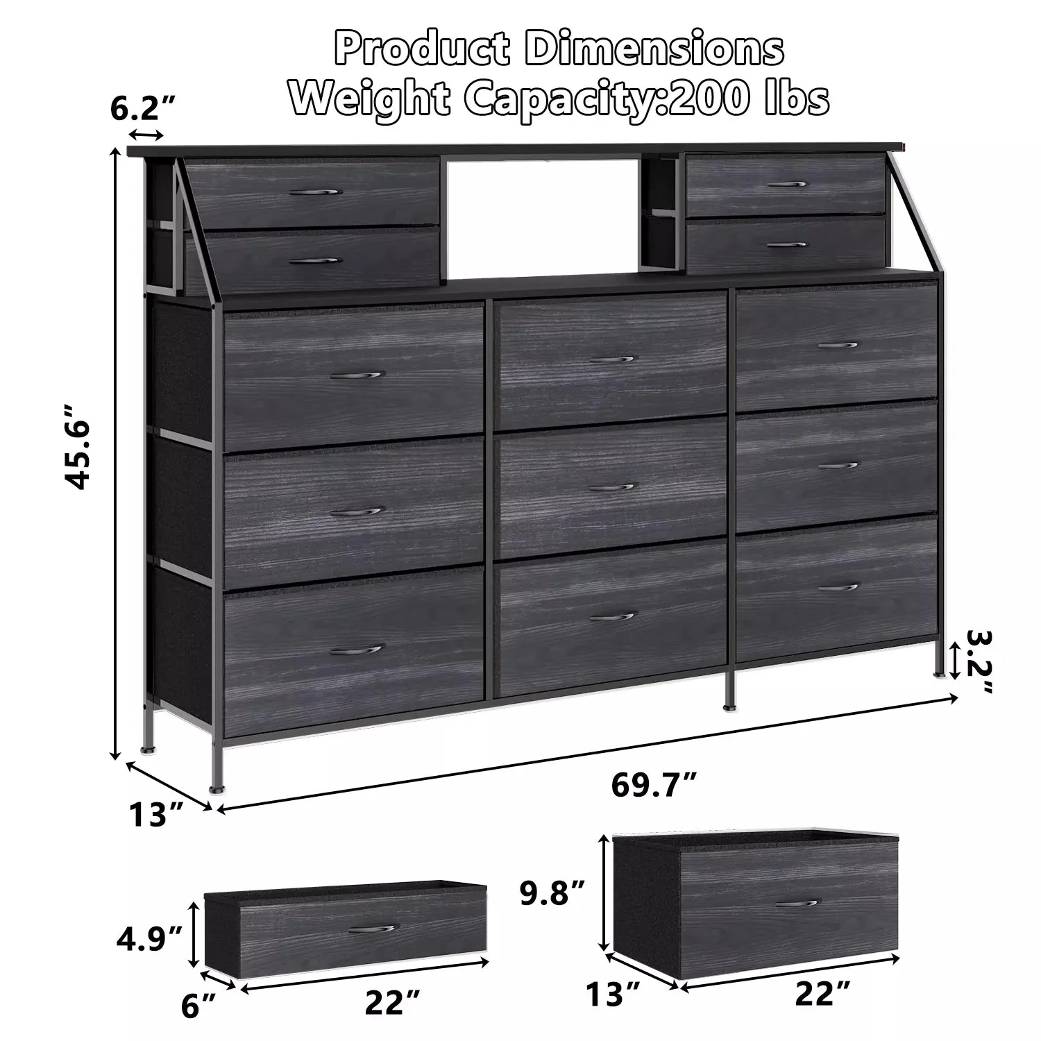 Waleaf 70" Bedroom Dresser with 13 Large Drawers, Long Dressers & Chests of Drawers for Closet - Image 18