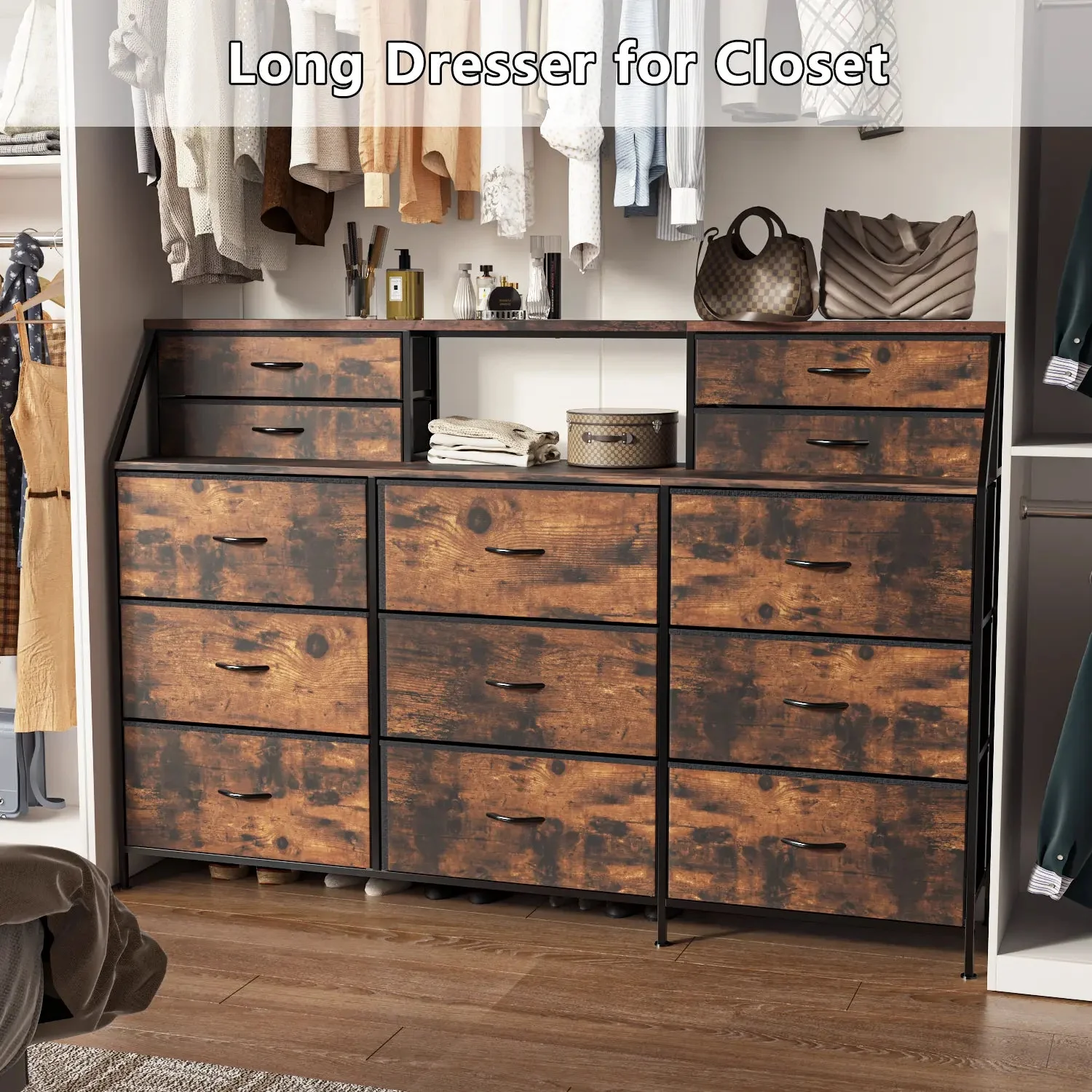 Waleaf 70" Bedroom Dresser with 13 Large Drawers, Long Dressers & Chests of Drawers for Closet - Image 4