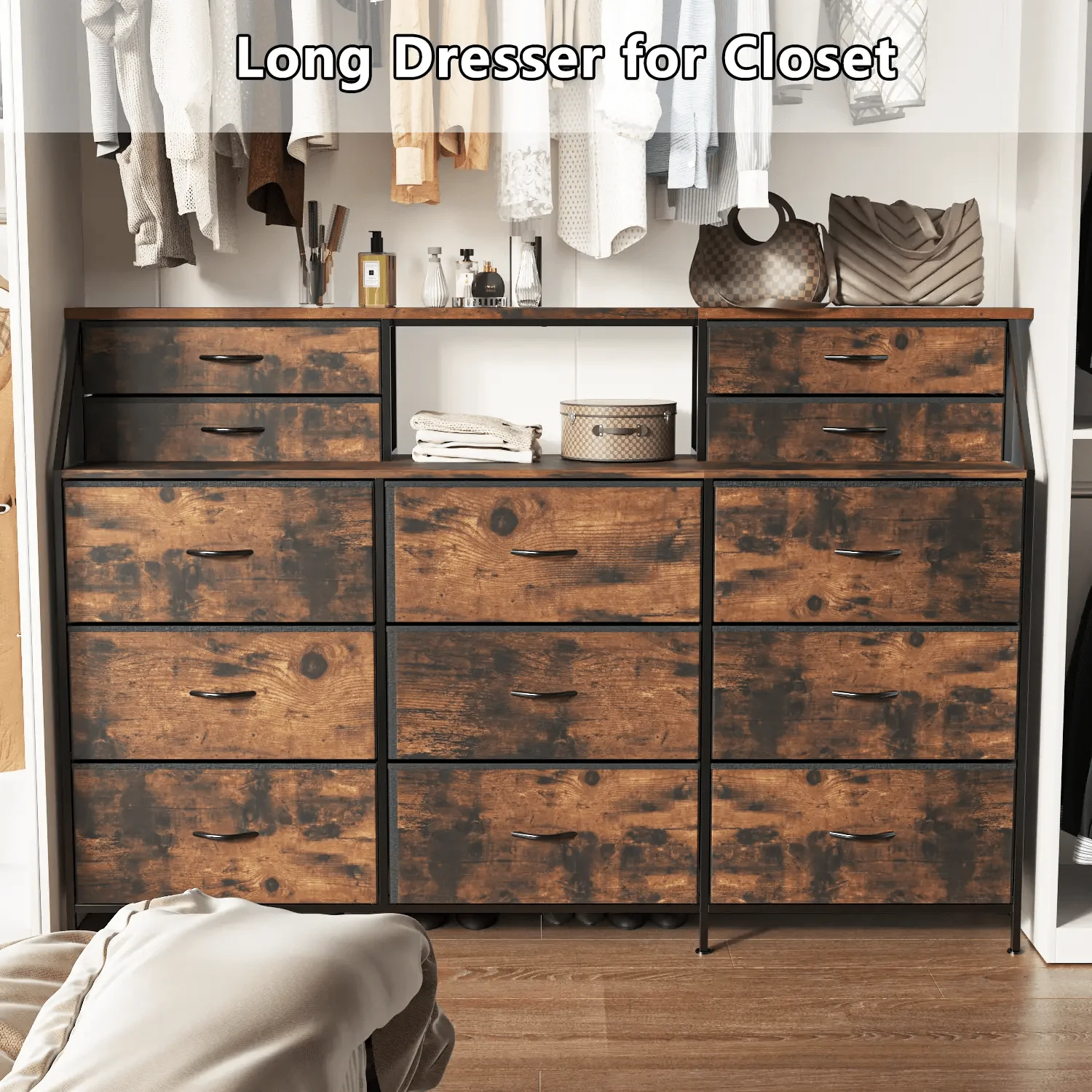 Waleaf 70" Bedroom Dresser with 13 Large Drawers, Long Dressers & Chests of Drawers for Closet - Image 5