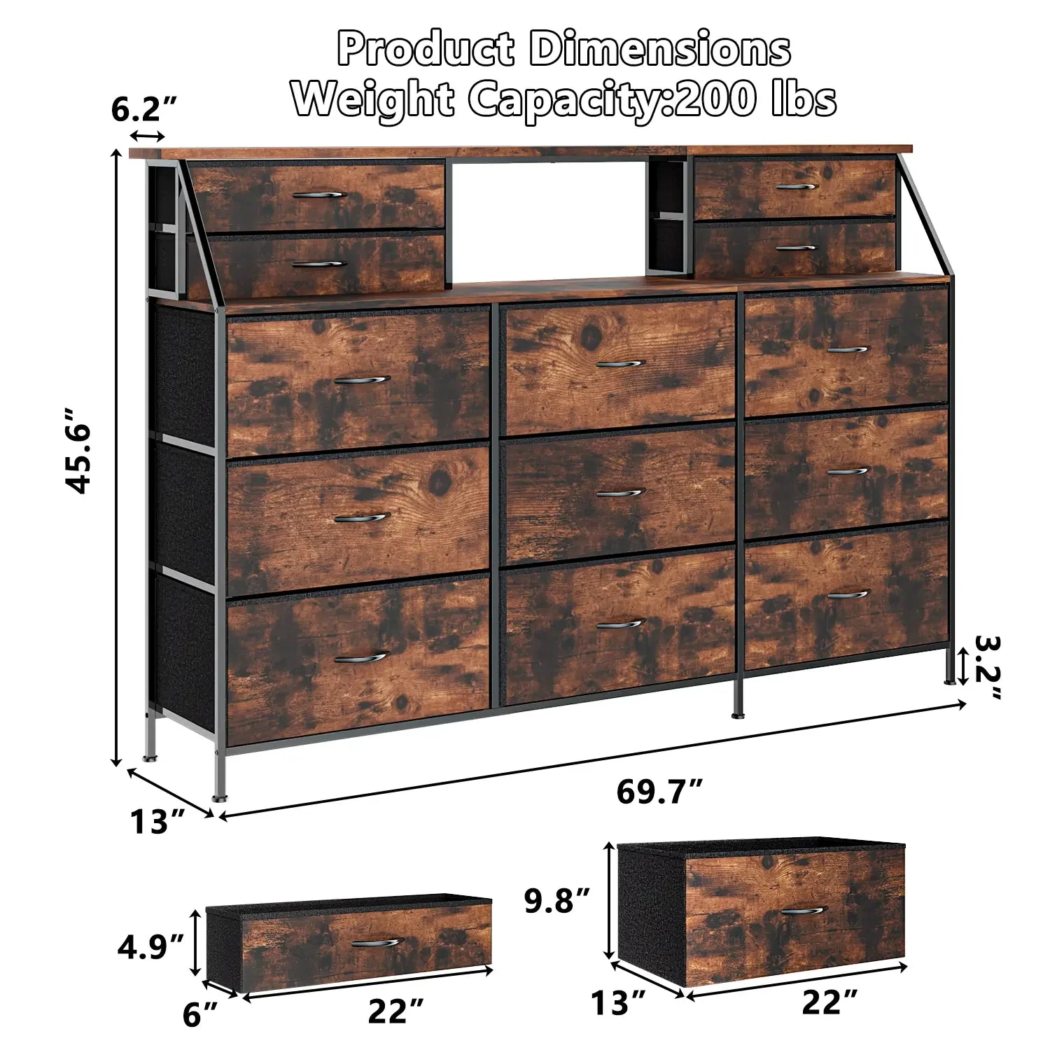 Waleaf 70" Bedroom Dresser with 13 Large Drawers, Long Dressers & Chests of Drawers for Closet - Image 8