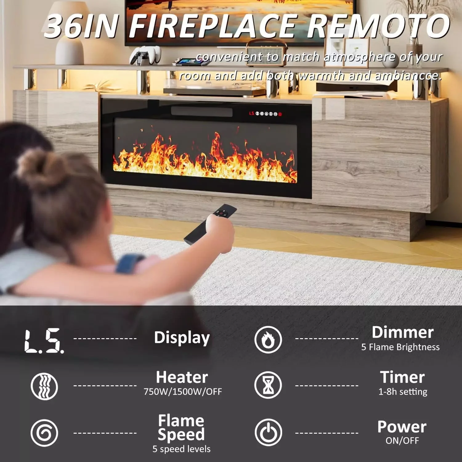 VITESSE 70 Inches Fireplace TV Stand for TVs up to 80 Inches Console - Image 10