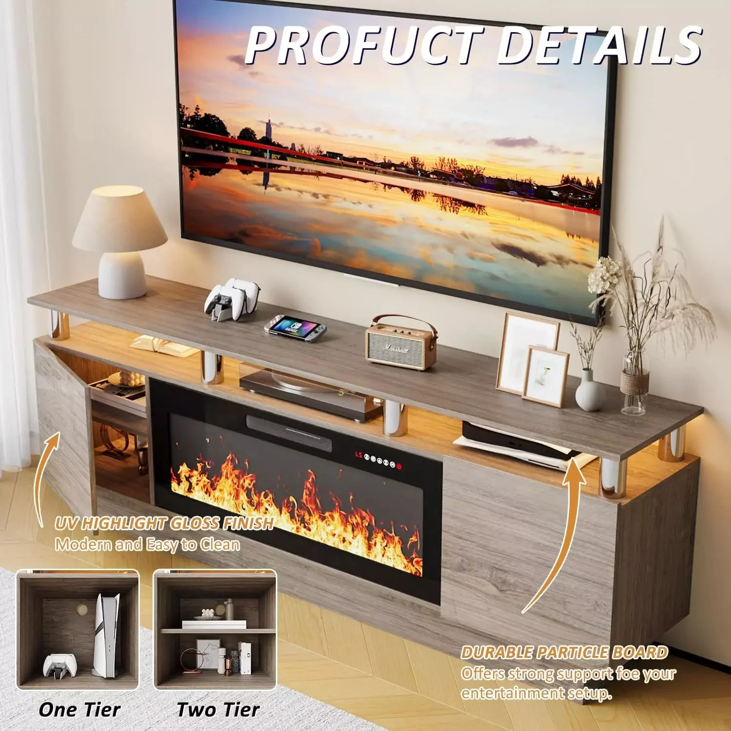 VITESSE 70 Inches Fireplace TV Stand for TVs up to 80 Inches Console - Image 11