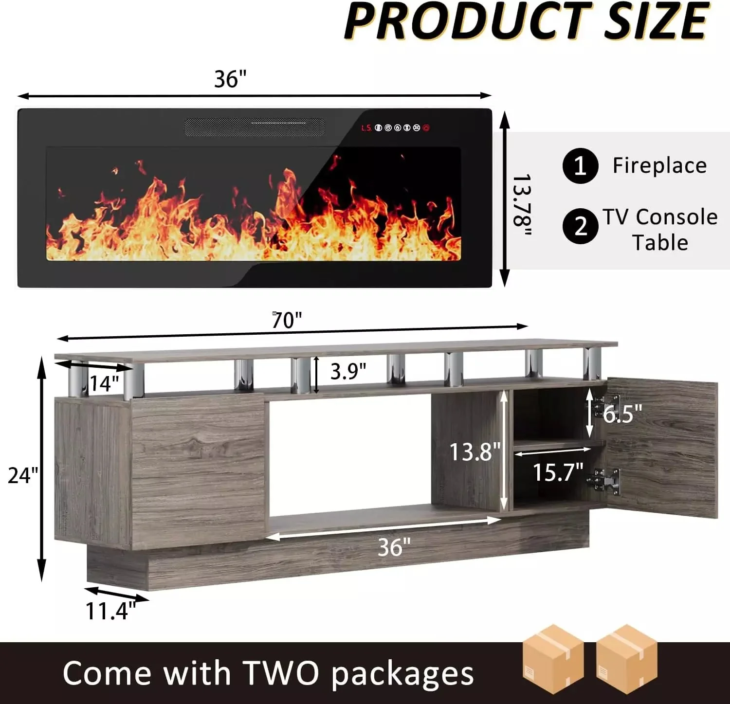 VITESSE 70 Inches Fireplace TV Stand for TVs up to 80 Inches Console - Image 15