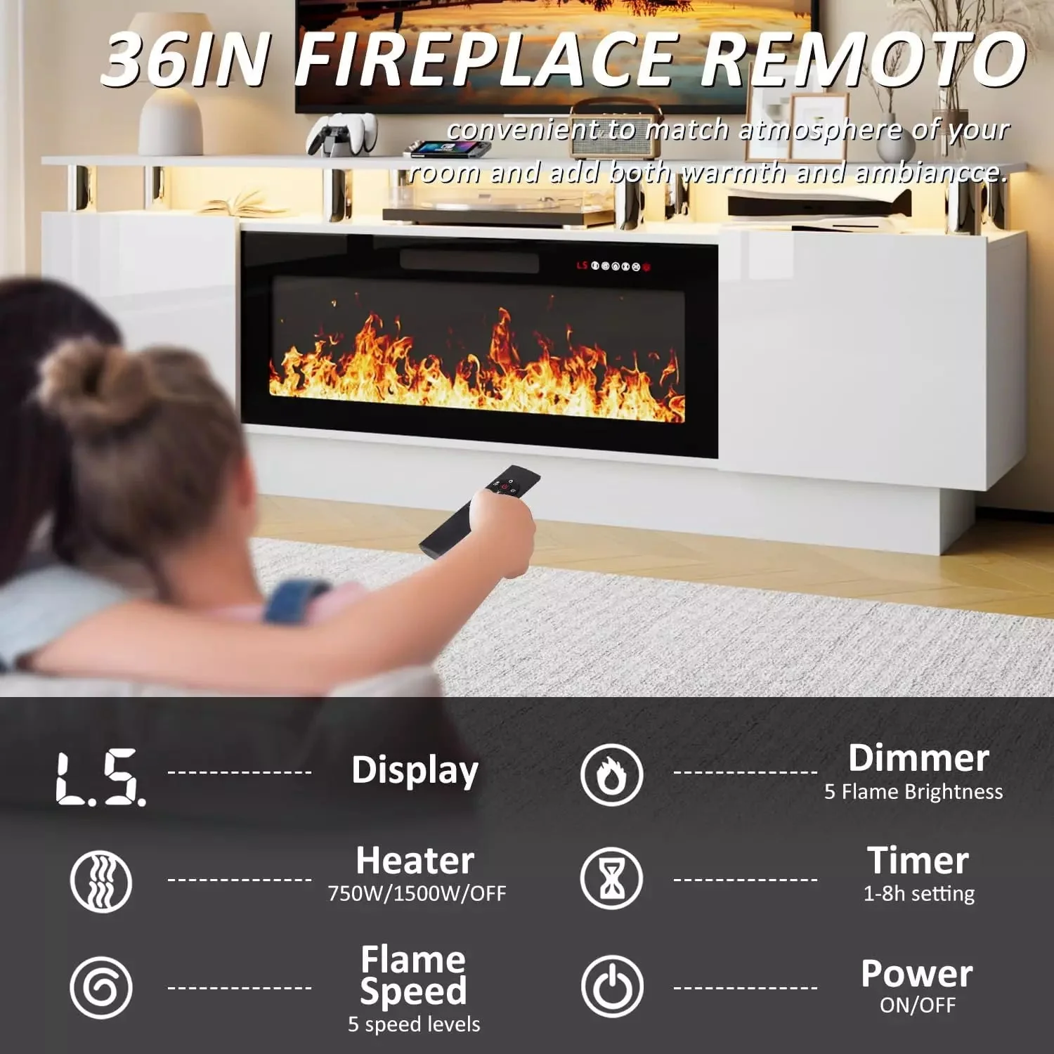 VITESSE 70 Inches Fireplace TV Stand for TVs up to 80 Inches Console - Image 18