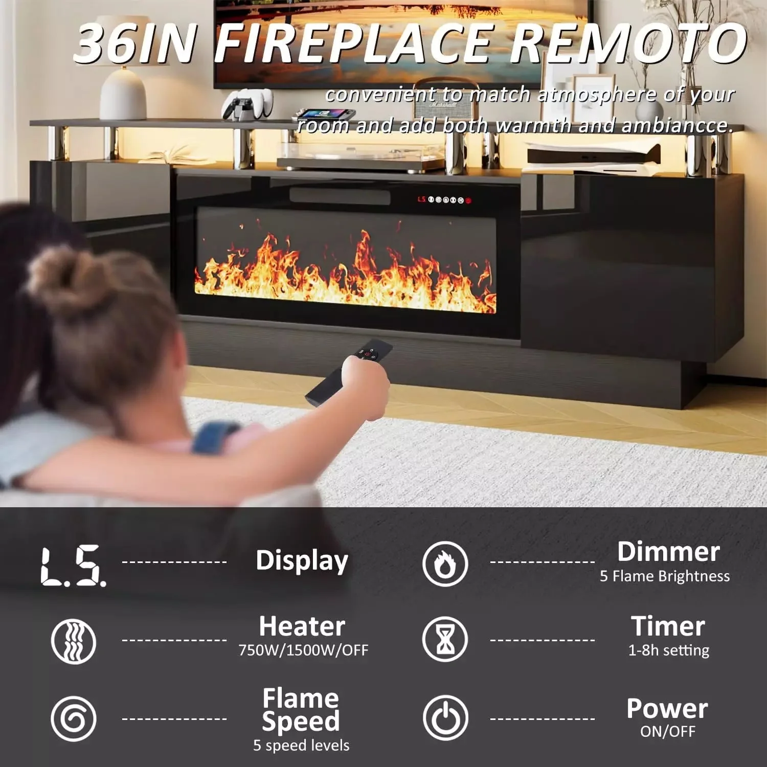 VITESSE 70 Inches Fireplace TV Stand for TVs up to 80 Inches Console - Image 2