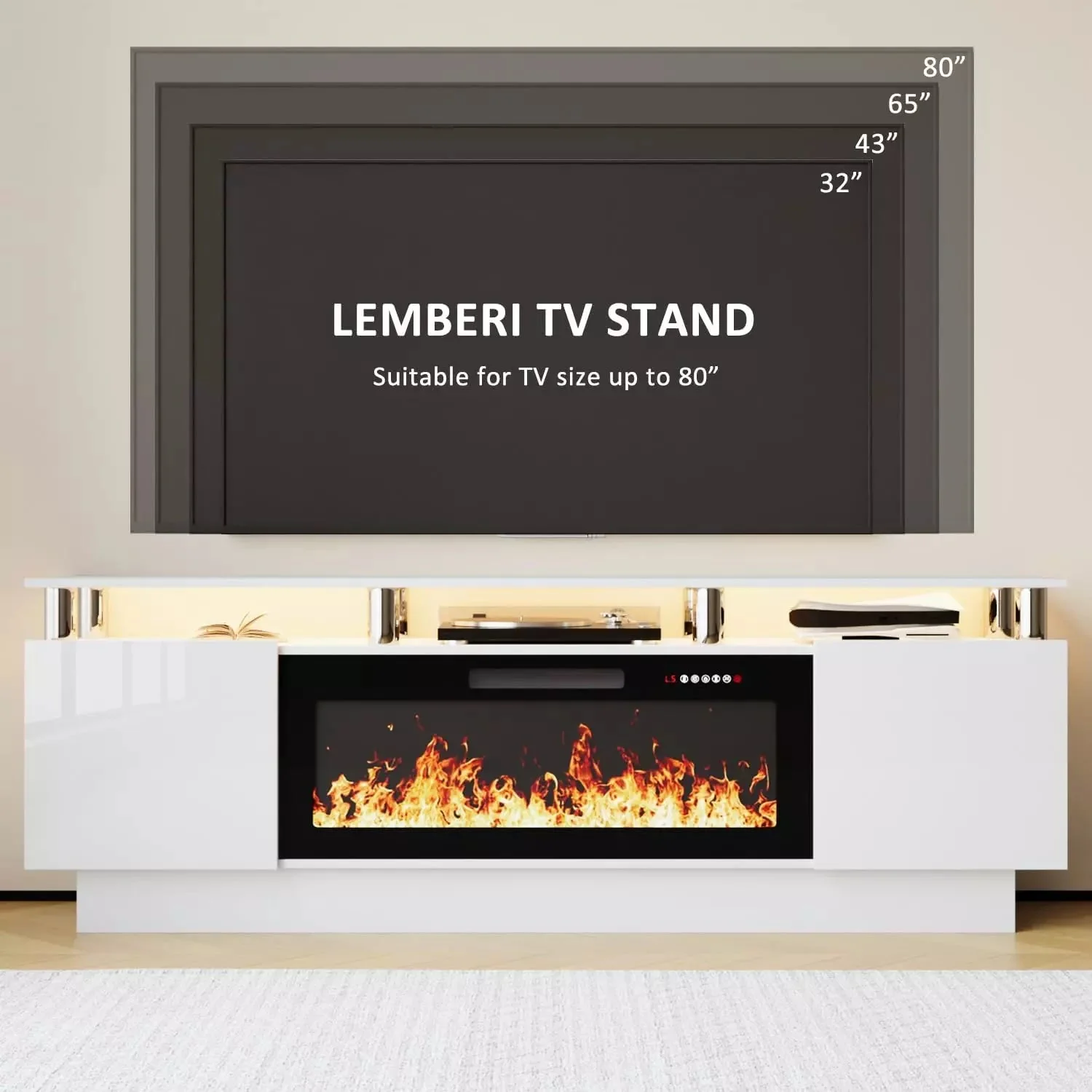 VITESSE 70 Inches Fireplace TV Stand for TVs up to 80 Inches Console - Image 22