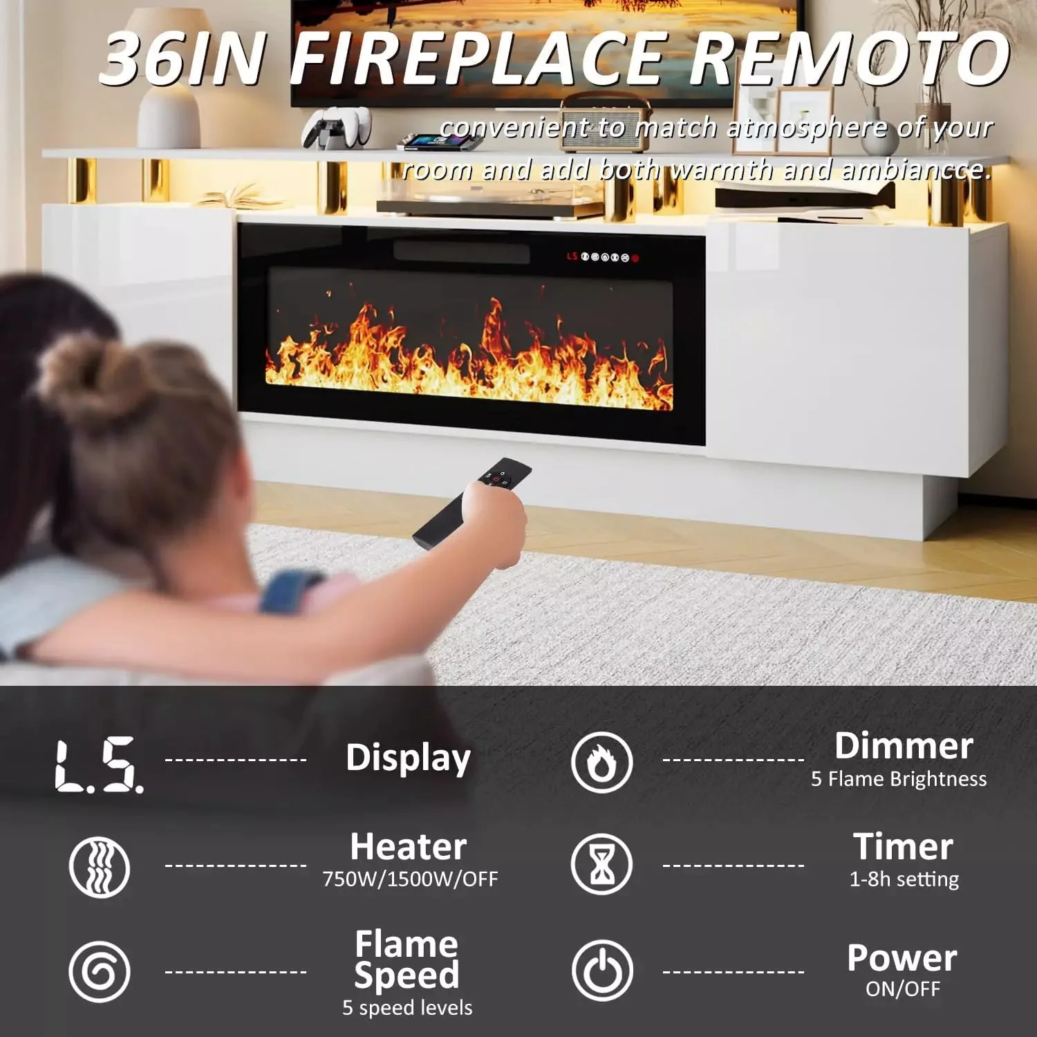 VITESSE 70 Inches Fireplace TV Stand for TVs up to 80 Inches Console - Image 26