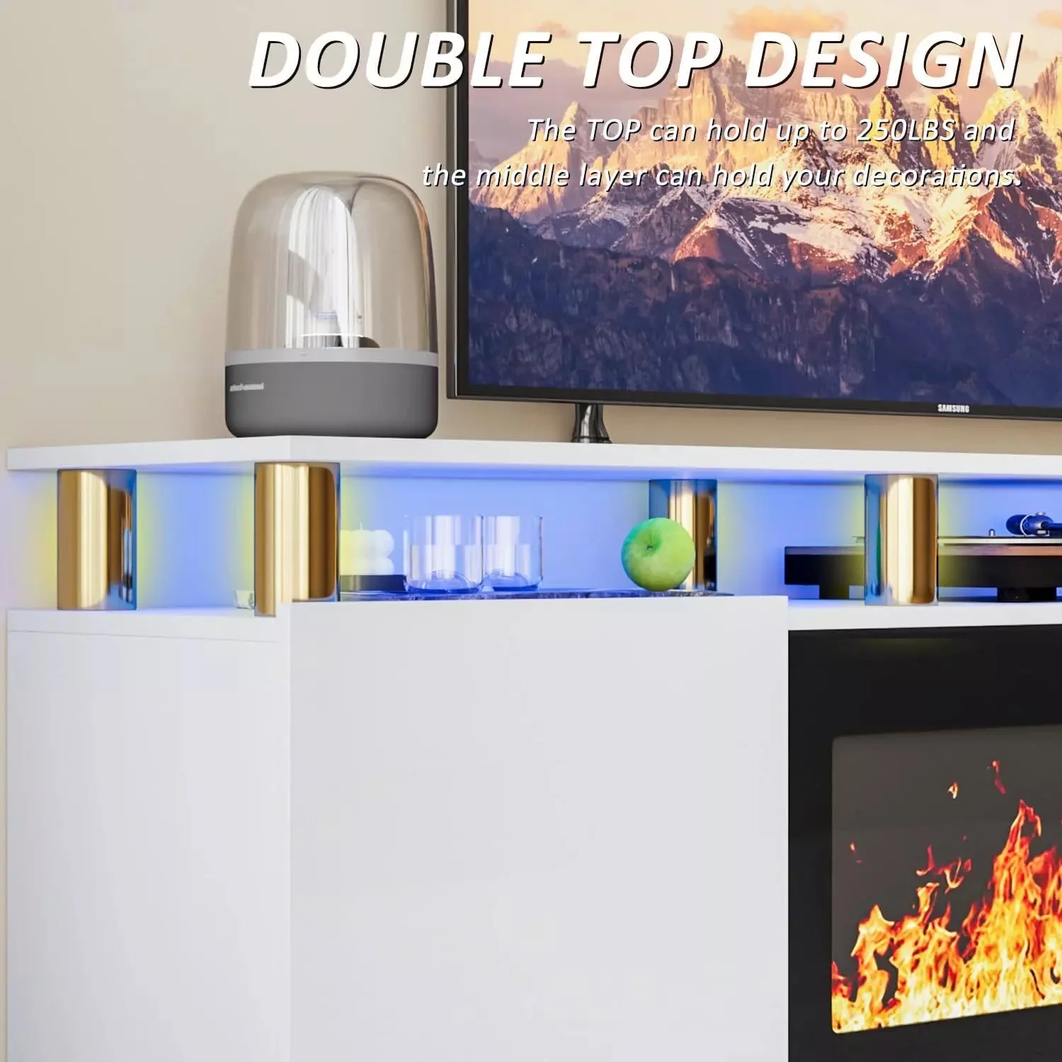 VITESSE 70 Inches Fireplace TV Stand for TVs up to 80 Inches Console - Image 29