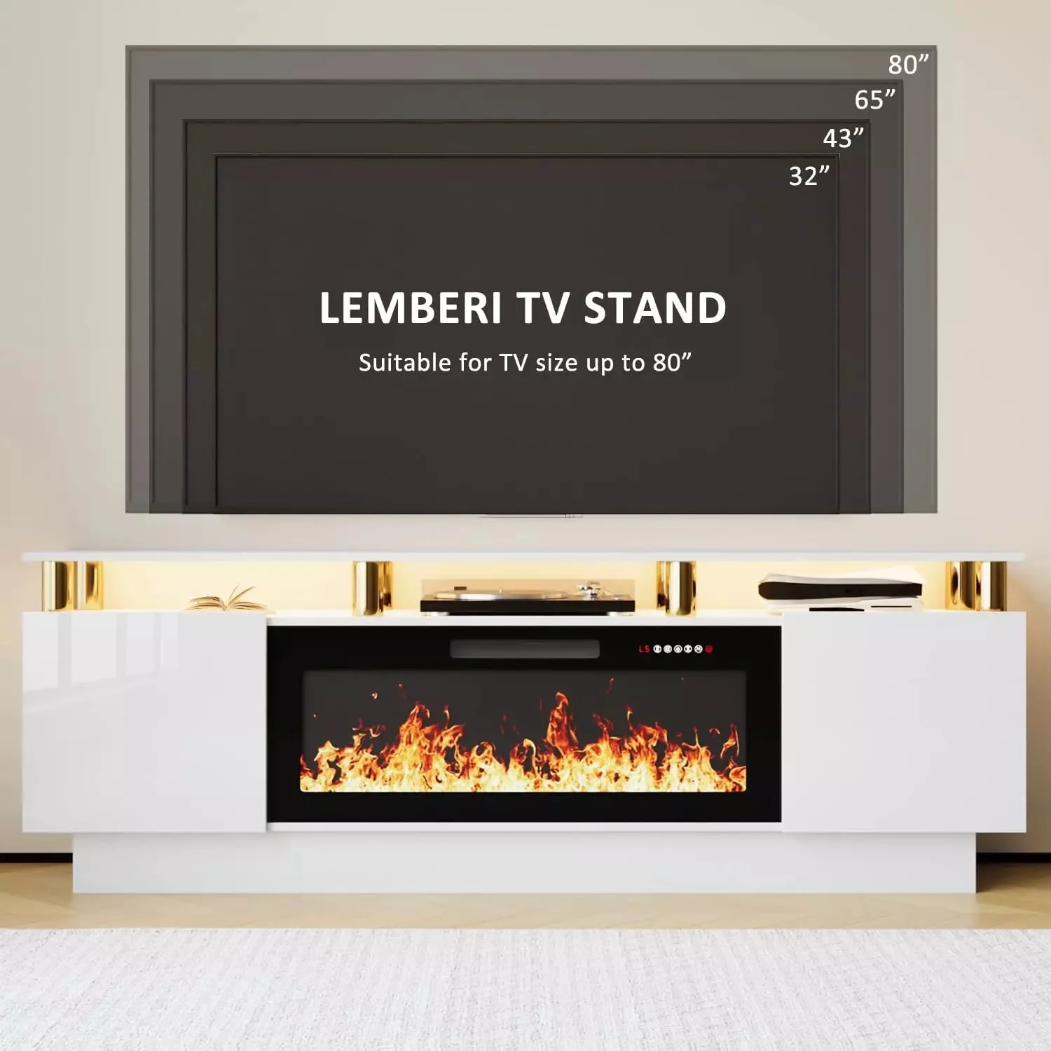 VITESSE 70 Inches Fireplace TV Stand for TVs up to 80 Inches Console - Image 30