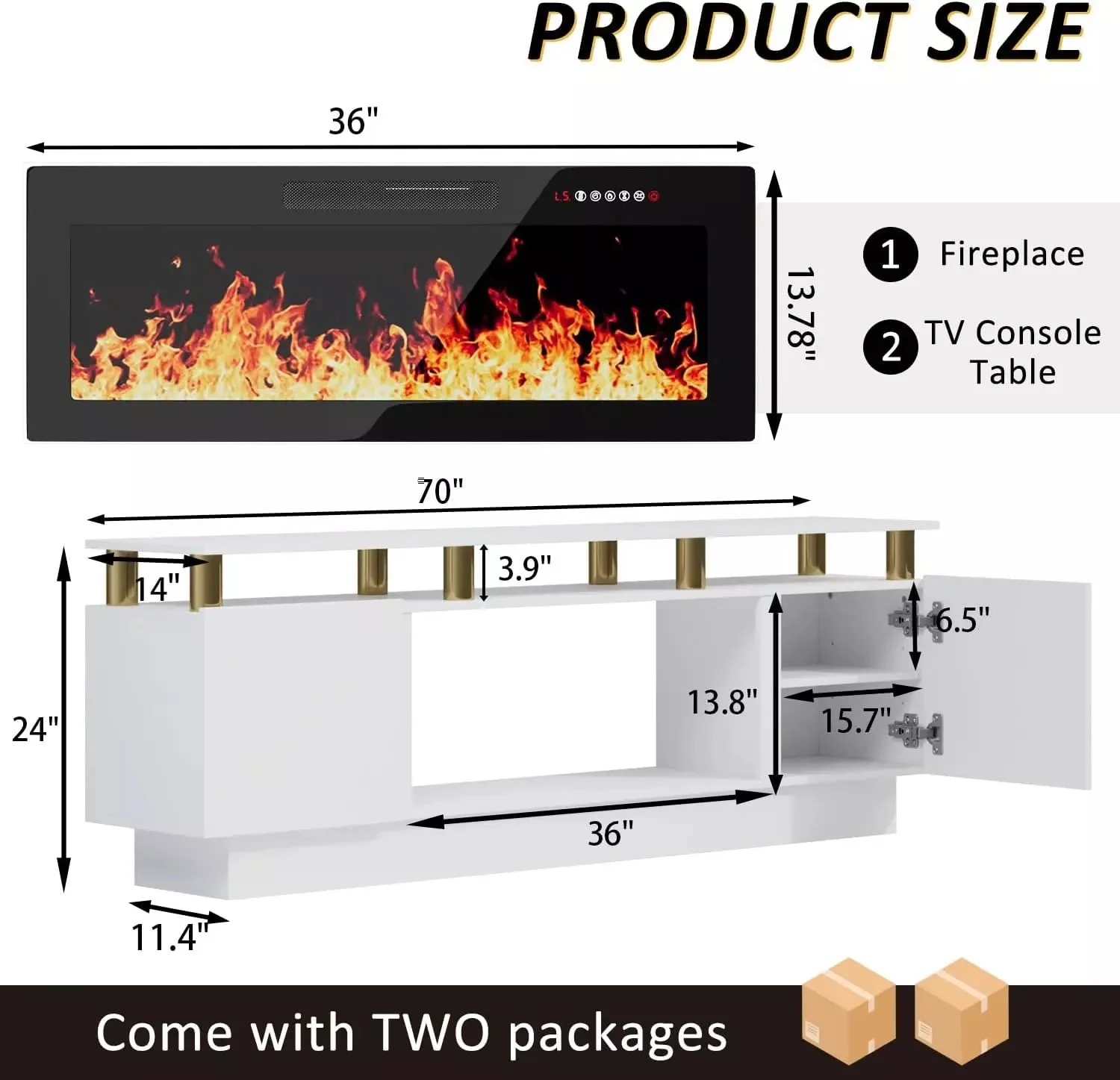VITESSE 70 Inches Fireplace TV Stand for TVs up to 80 Inches Console - Image 31