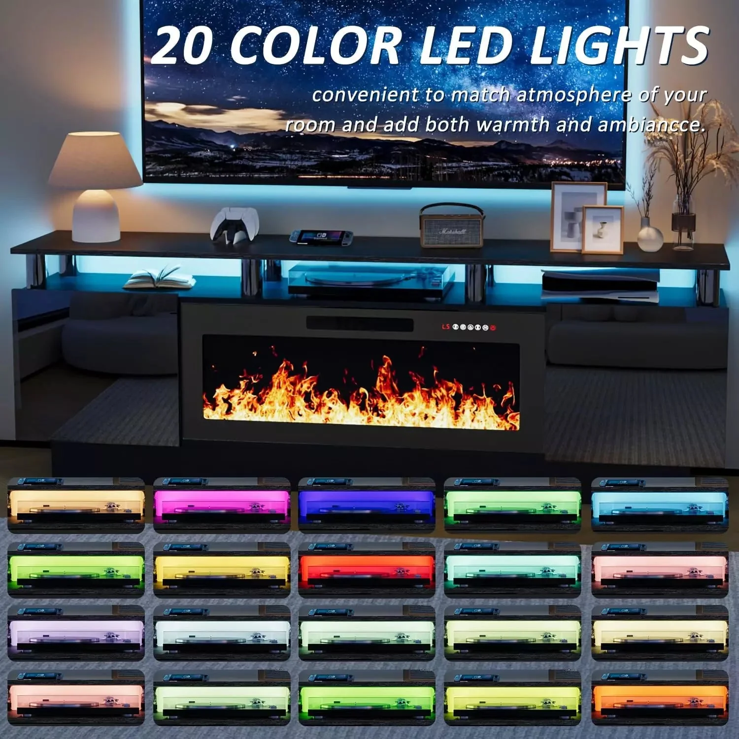 VITESSE 70 Inches Fireplace TV Stand for TVs up to 80 Inches Console - Image 4