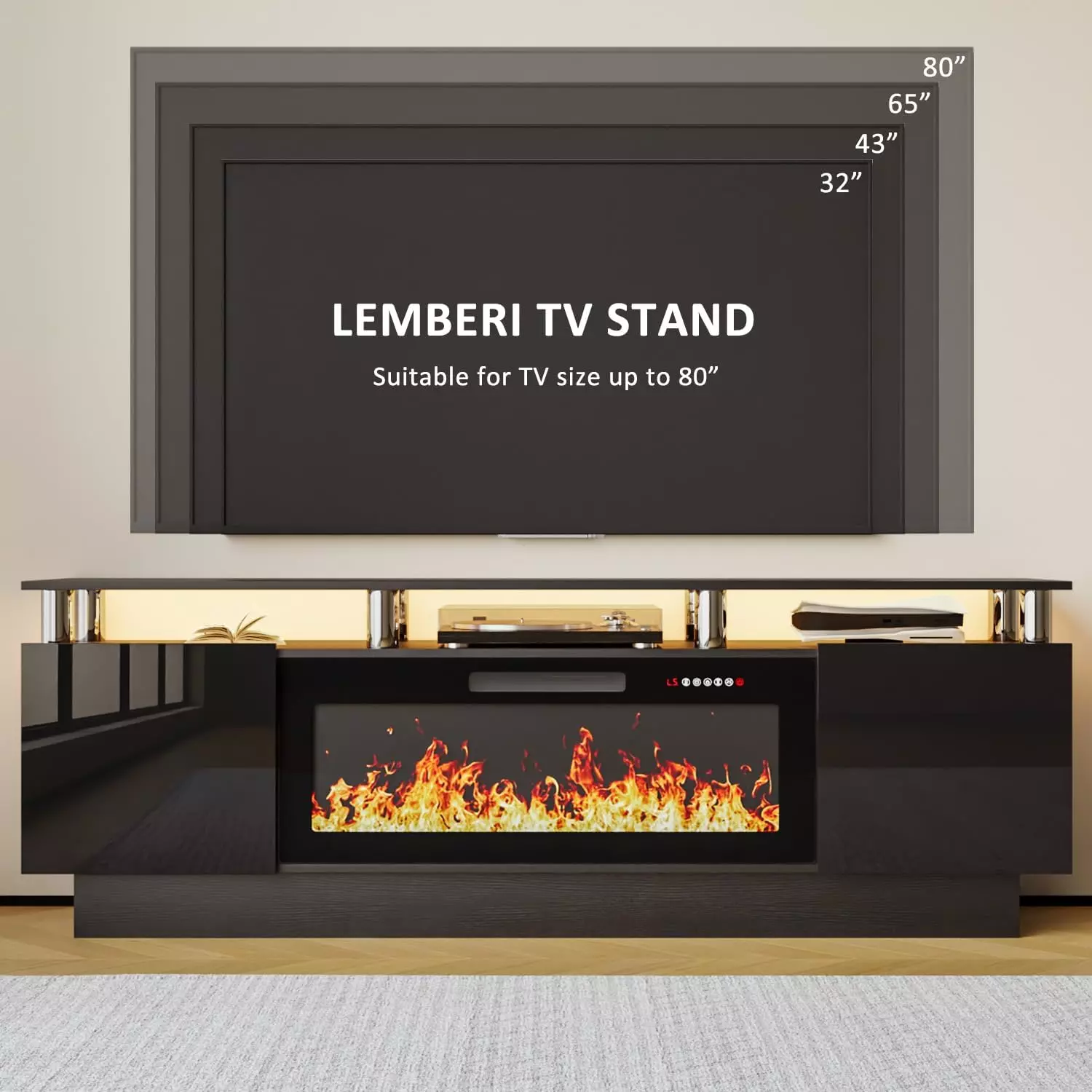 VITESSE 70 Inches Fireplace TV Stand for TVs up to 80 Inches Console - Image 6
