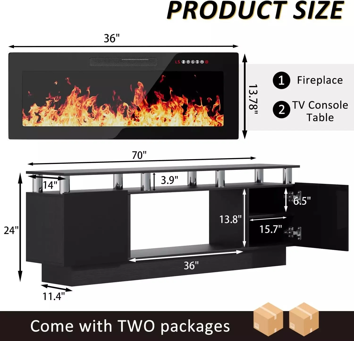 VITESSE 70 Inches Fireplace TV Stand for TVs up to 80 Inches Console - Image 7