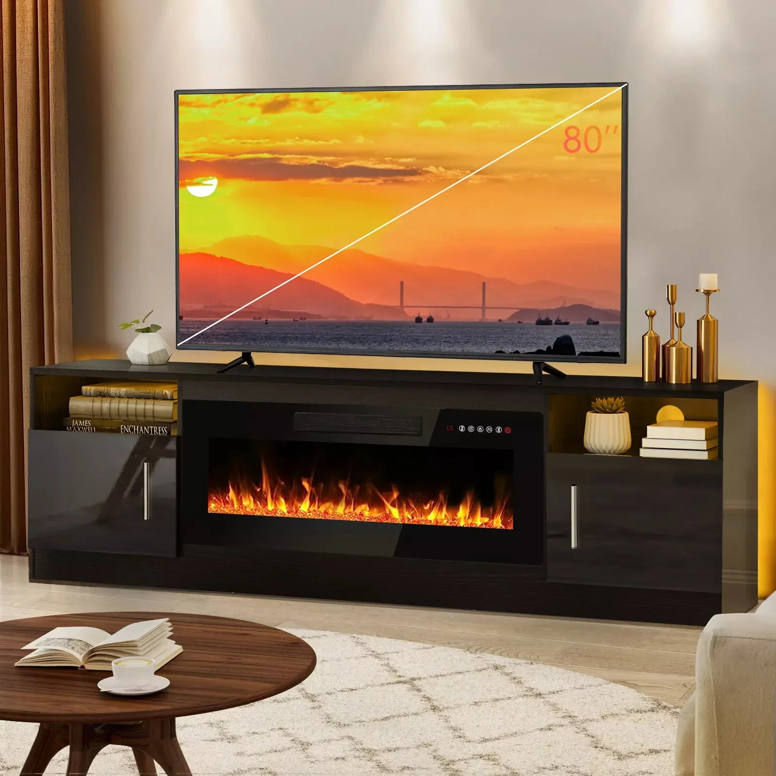 Vitesse 70 inches Fireplace TV Stand with 36 inch Fireplace Up to 80" TVs - Image 14