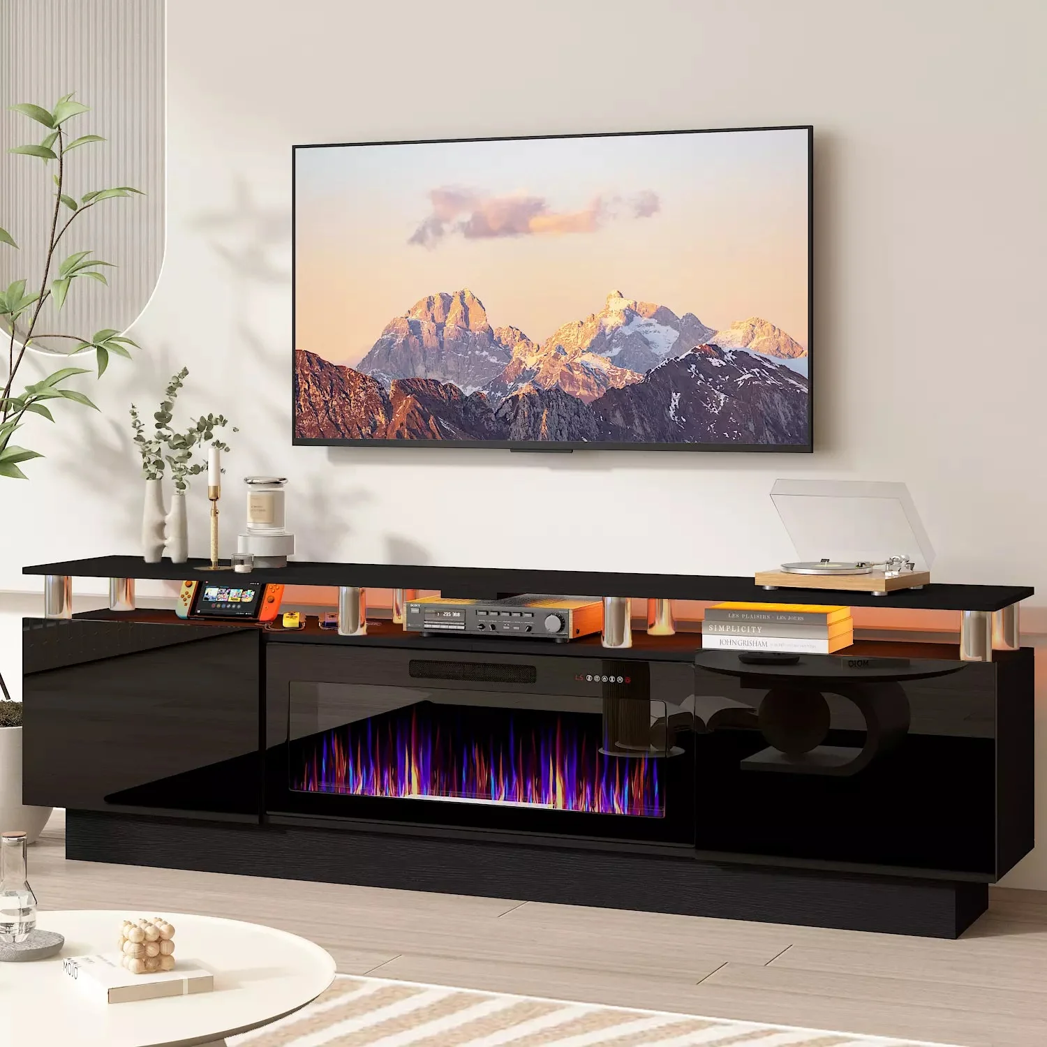 BOSSIN 80 Inches Fireplace TV Stand for TVs up to 80 Inches Console with 36'' Electric Fireplace - Image 2
