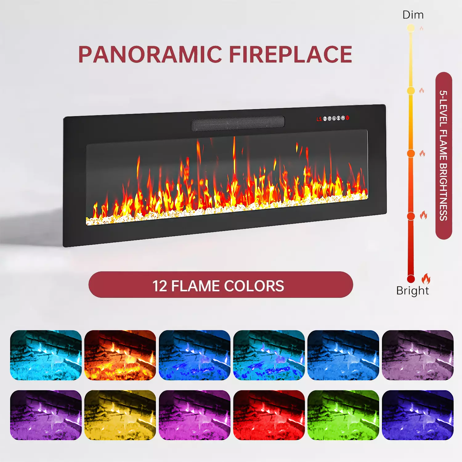 Waleaf 82" Modern Fireplace TV Stand with 50" Electric Fireplace Up to 90" TVs, Entertainment Center with 12 LED Color Flame and 20 Color LED Light - Image 12
