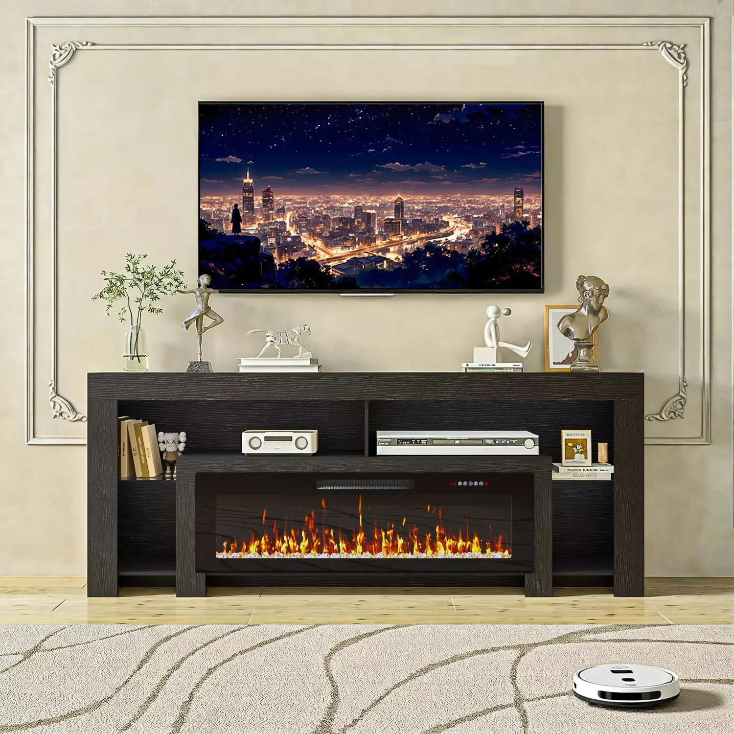 Waleaf 82" Modern Fireplace TV Stand with 50" Electric Fireplace Up to 90" TVs, Entertainment Center with 12 LED Color Flame and 20 Color LED Light - Image 3