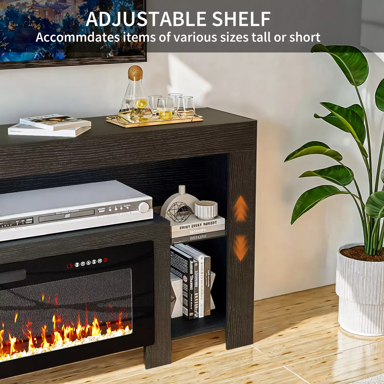 Waleaf 82" Modern Fireplace TV Stand with 50" Electric Fireplace Up to 90" TVs, Entertainment Center with 12 LED Color Flame and 20 Color LED Light - Image 5