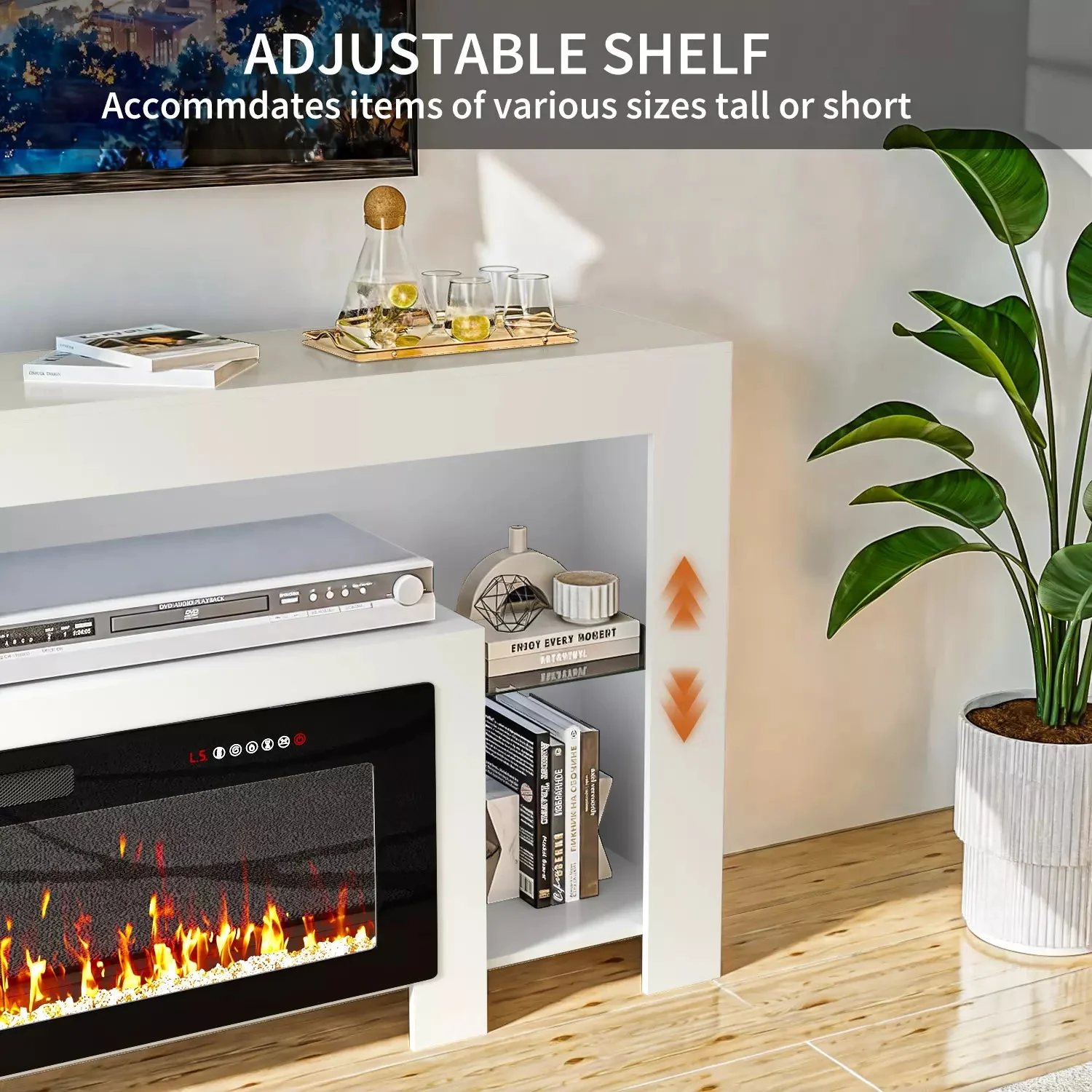 Waleaf 82" Modern Fireplace TV Stand with 50" Electric Fireplace Up to 90" TVs, Entertainment Center with 12 LED Color Flame and 20 Color LED Light - Image 6