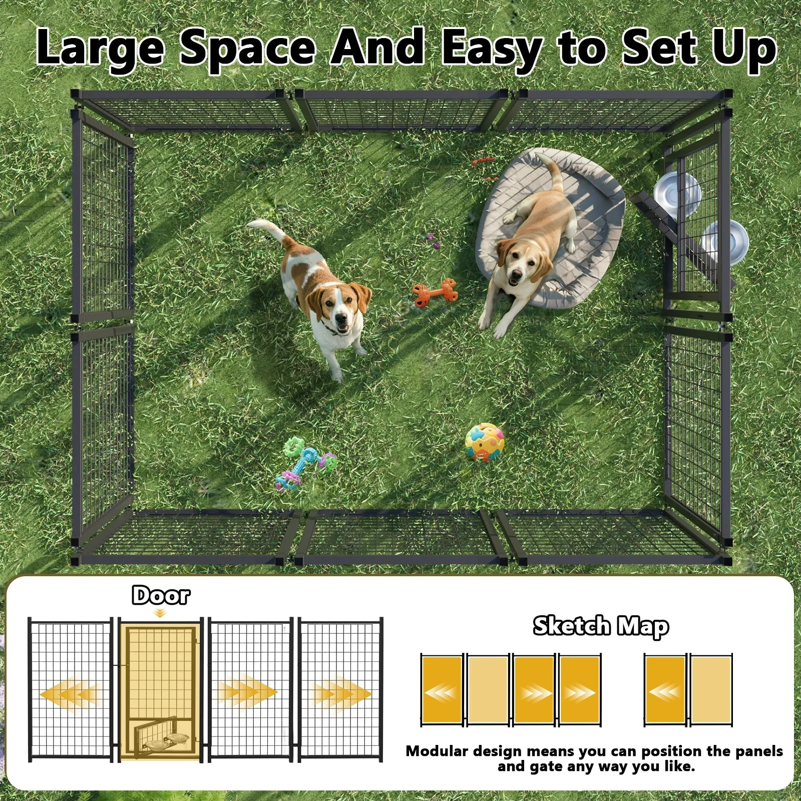 Waleaf 8x4x4 FT Heavy Duty Large Dog Kennel for Large Dogs,Dog Kennel Outside Playpen with Two Bowls & Secure Lock - Image 13