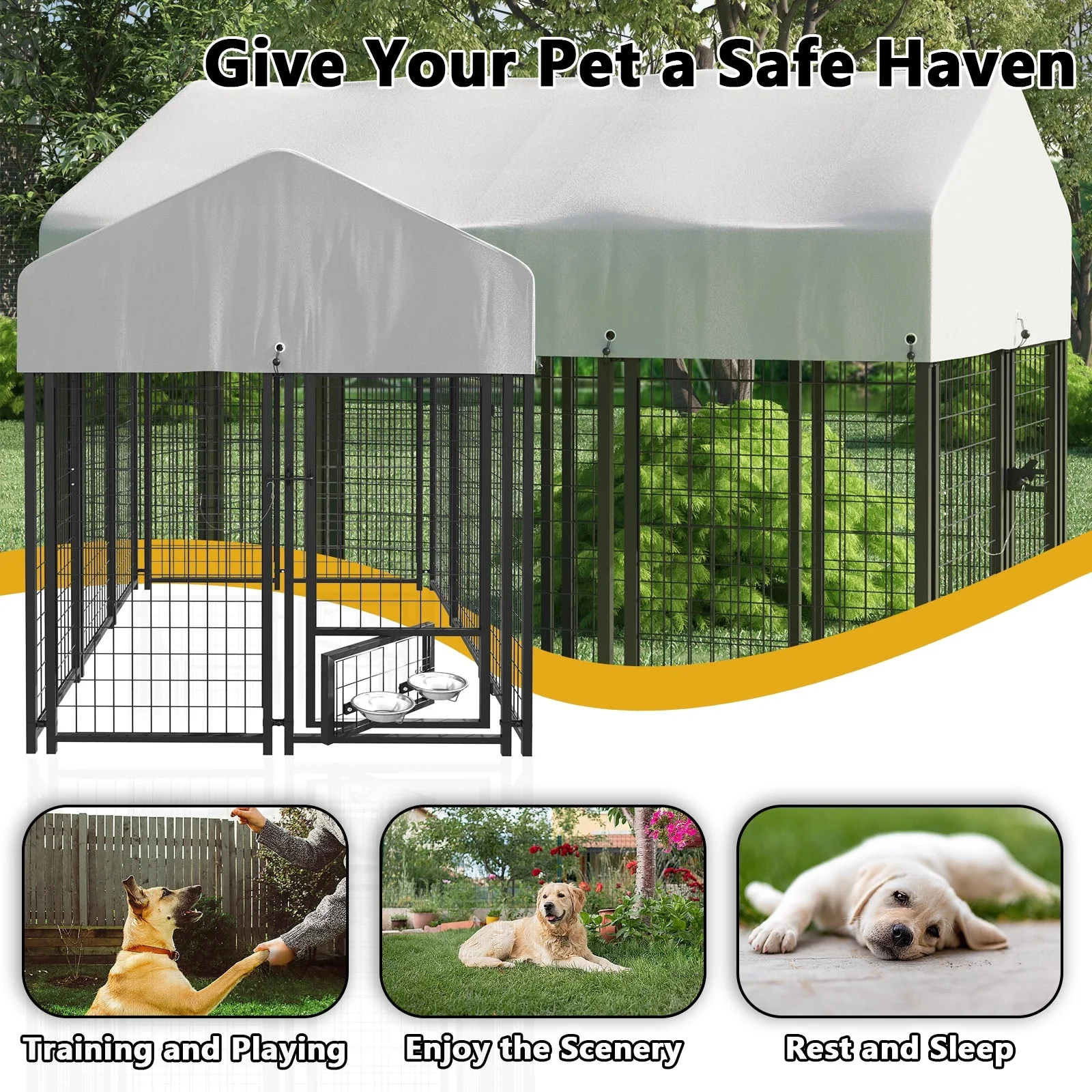 Waleaf 8x4x4 FT Heavy Duty Large Dog Kennel for Large Dogs,Dog Kennel Outside Playpen with Two Bowls & Secure Lock - Image 14