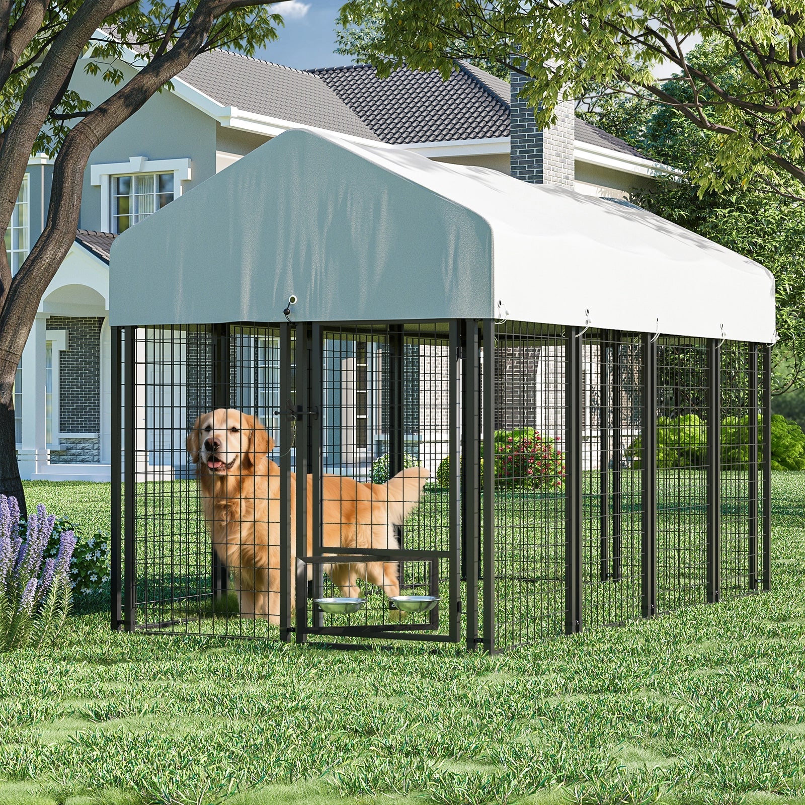 Waleaf 8x4x4 FT Heavy Duty Large Dog Kennel for Large Dogs,Dog Kennel Outside Playpen with Two Bowls & Secure Lock - Image 18