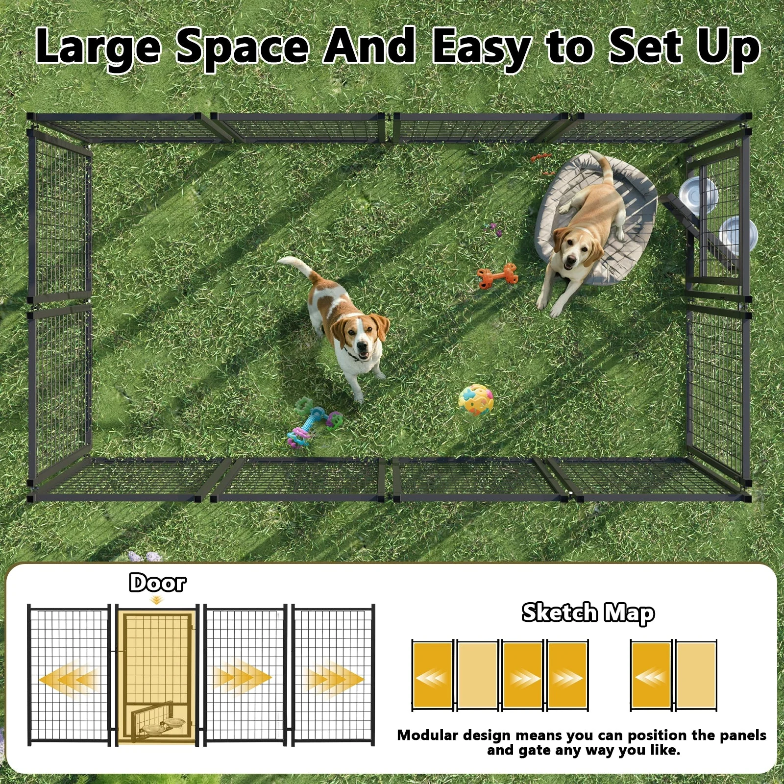 Waleaf 8x4x4 FT Heavy Duty Large Dog Kennel for Large Dogs,Dog Kennel Outside Playpen with Two Bowls & Secure Lock - Image 21