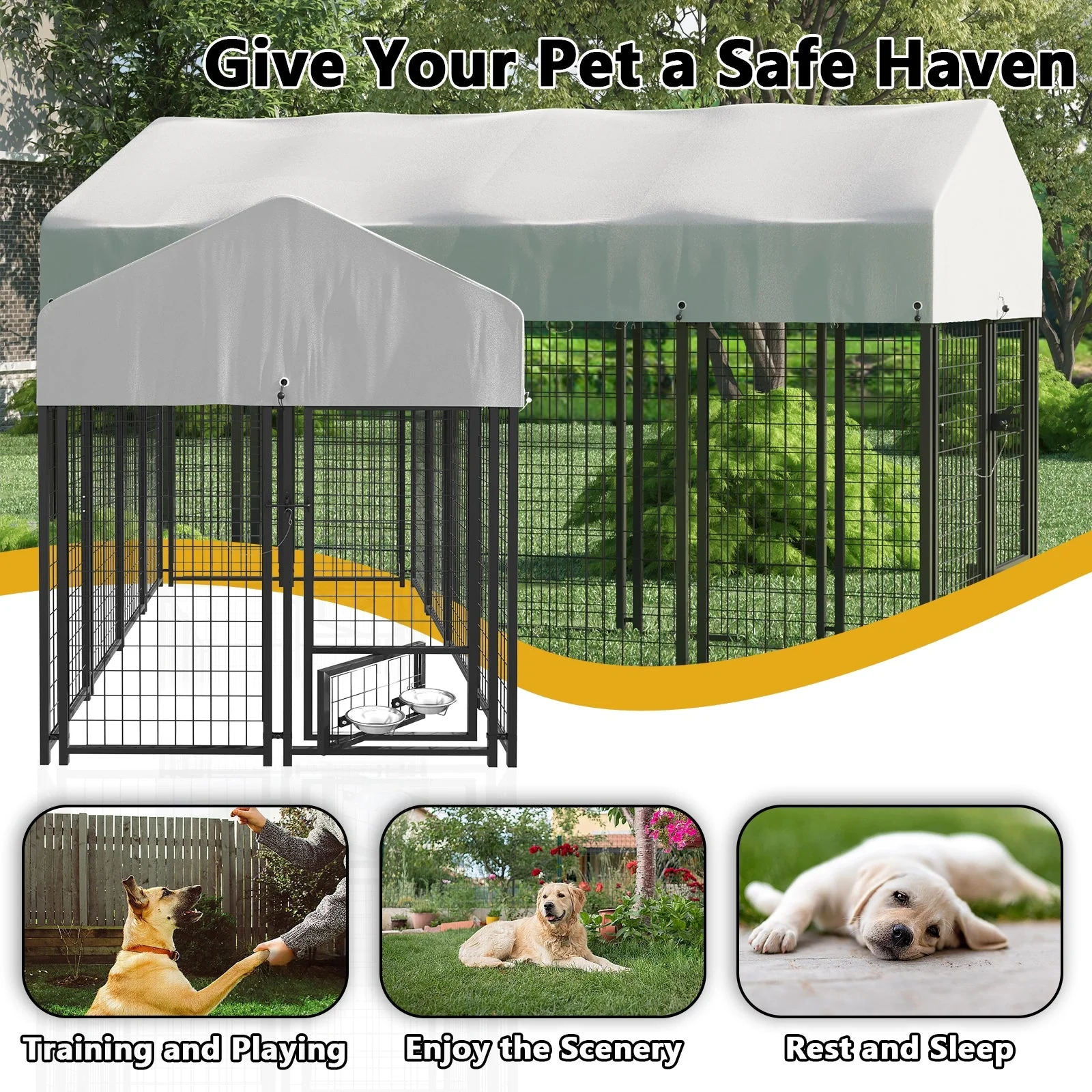 Waleaf 8x4x4 FT Heavy Duty Large Dog Kennel for Large Dogs,Dog Kennel Outside Playpen with Two Bowls & Secure Lock - Image 22