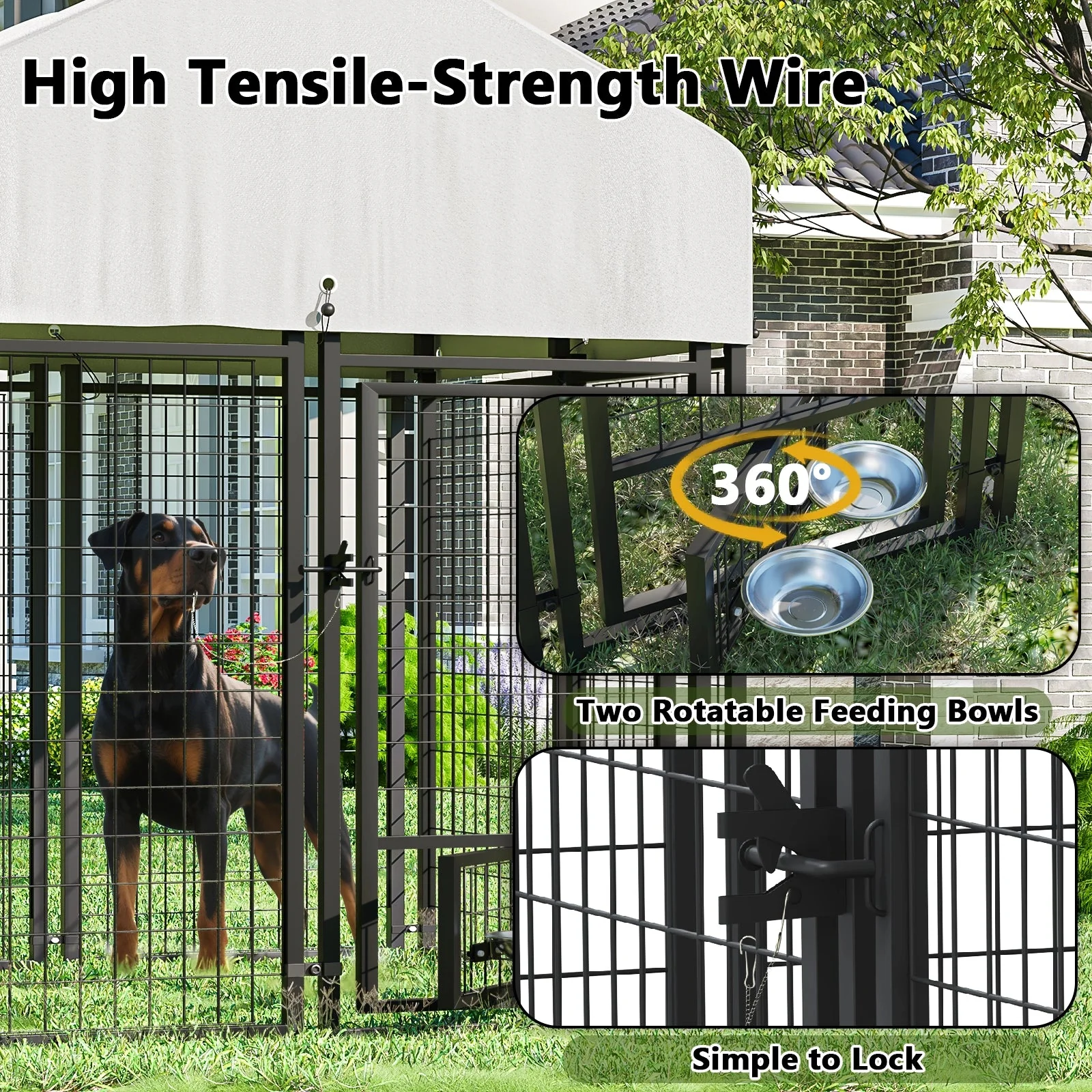 Waleaf 8x4x4 FT Heavy Duty Large Dog Kennel for Large Dogs,Dog Kennel Outside Playpen with Two Bowls & Secure Lock - Image 3