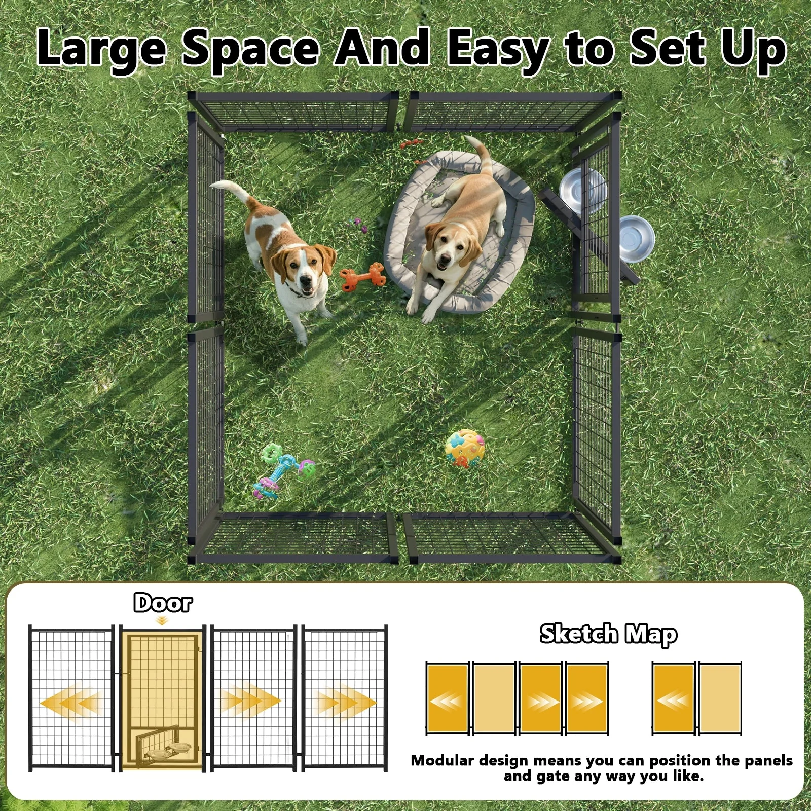 Waleaf 8x4x4 FT Heavy Duty Large Dog Kennel for Large Dogs,Dog Kennel Outside Playpen with Two Bowls & Secure Lock - Image 5