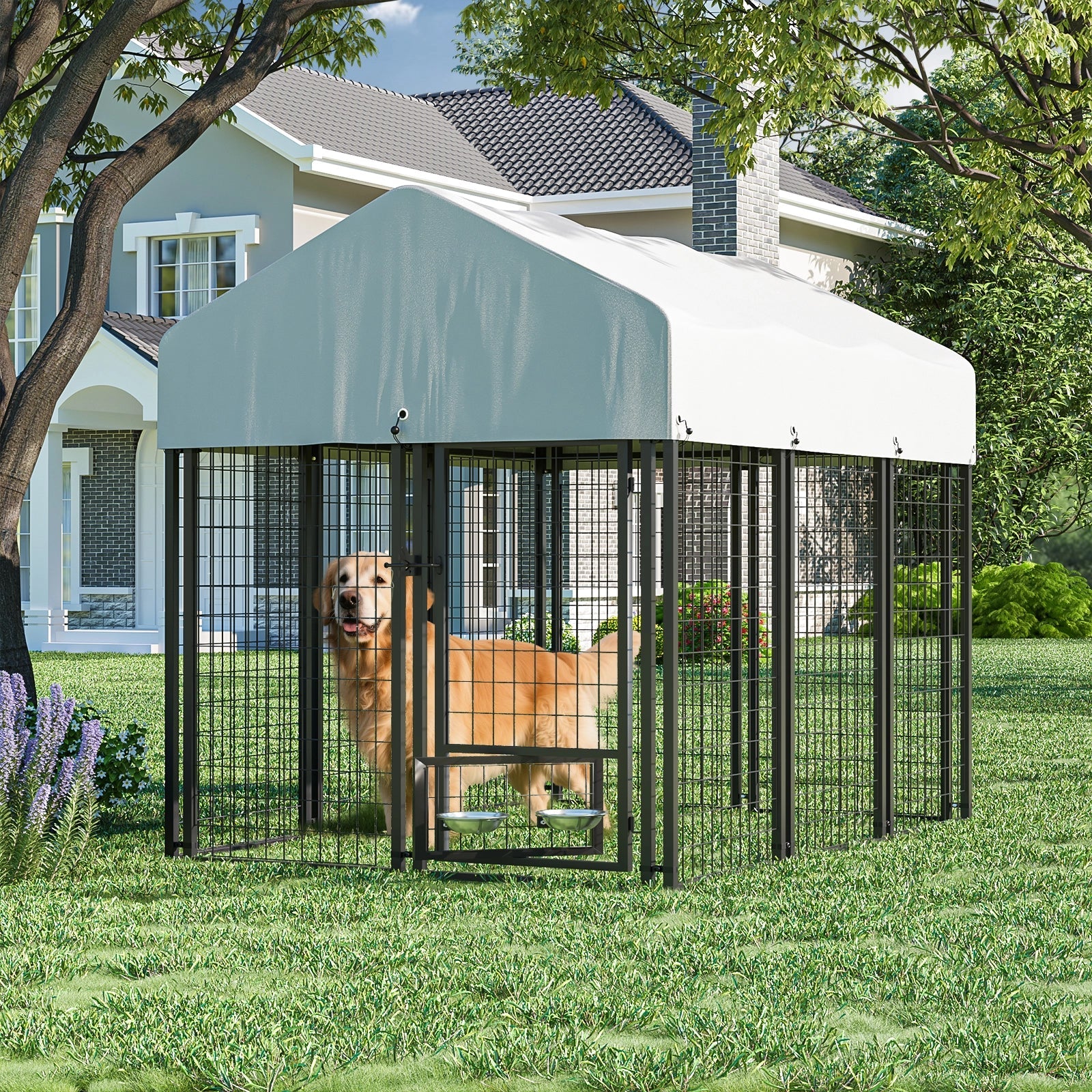 Waleaf 8x4x4 FT Heavy Duty Large Dog Kennel for Large Dogs,Dog Kennel Outside Playpen with Two Bowls & Secure Lock - Image 9