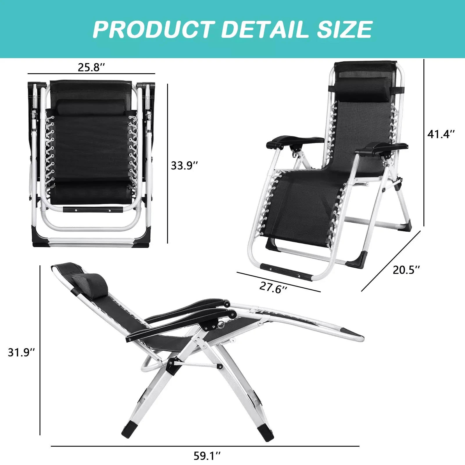 WALEAF Adjustable Folding Reclining Lounge Chair - Image 3