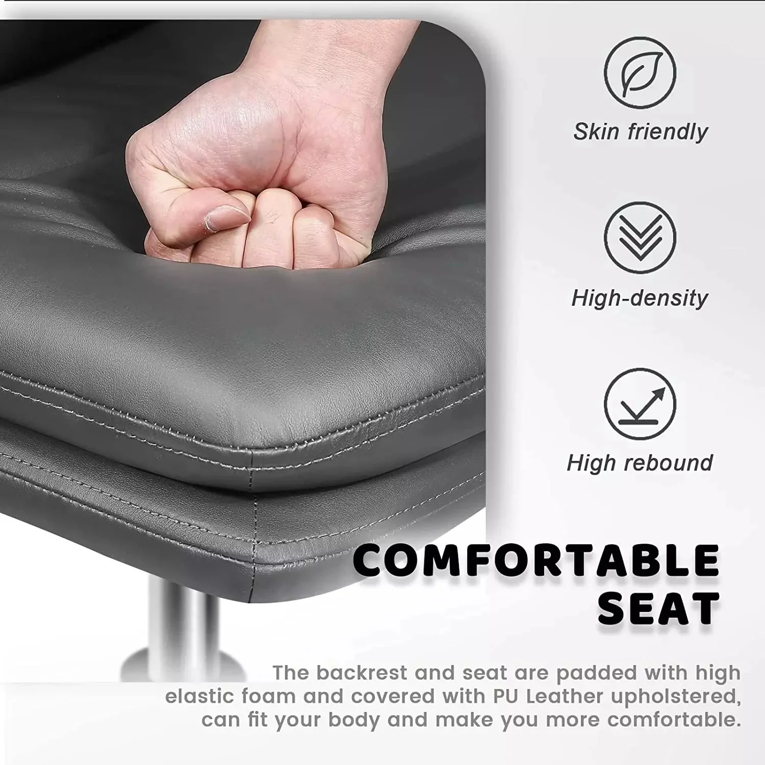 WALEAF Armless Desk Chair No Wheels,PU Leather Criss Cross Legged for Home Office - Image 10