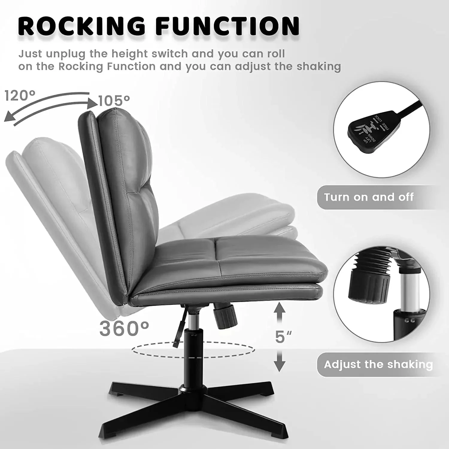 WALEAF Armless Desk Chair No Wheels,PU Leather Criss Cross Legged for Home Office - Image 11