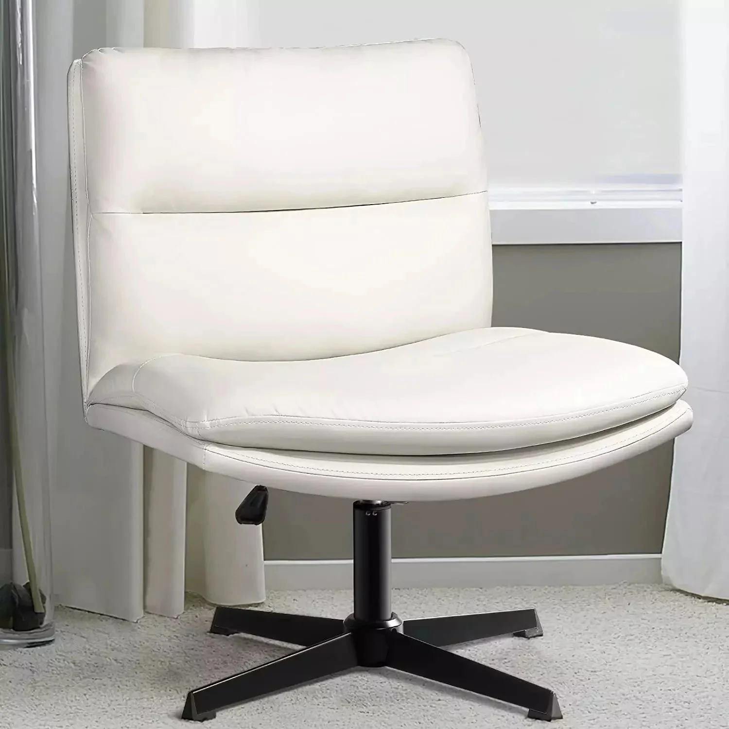 WALEAF Armless Desk Chair No Wheels,PU Leather Criss Cross Legged for Home Office - Image 16
