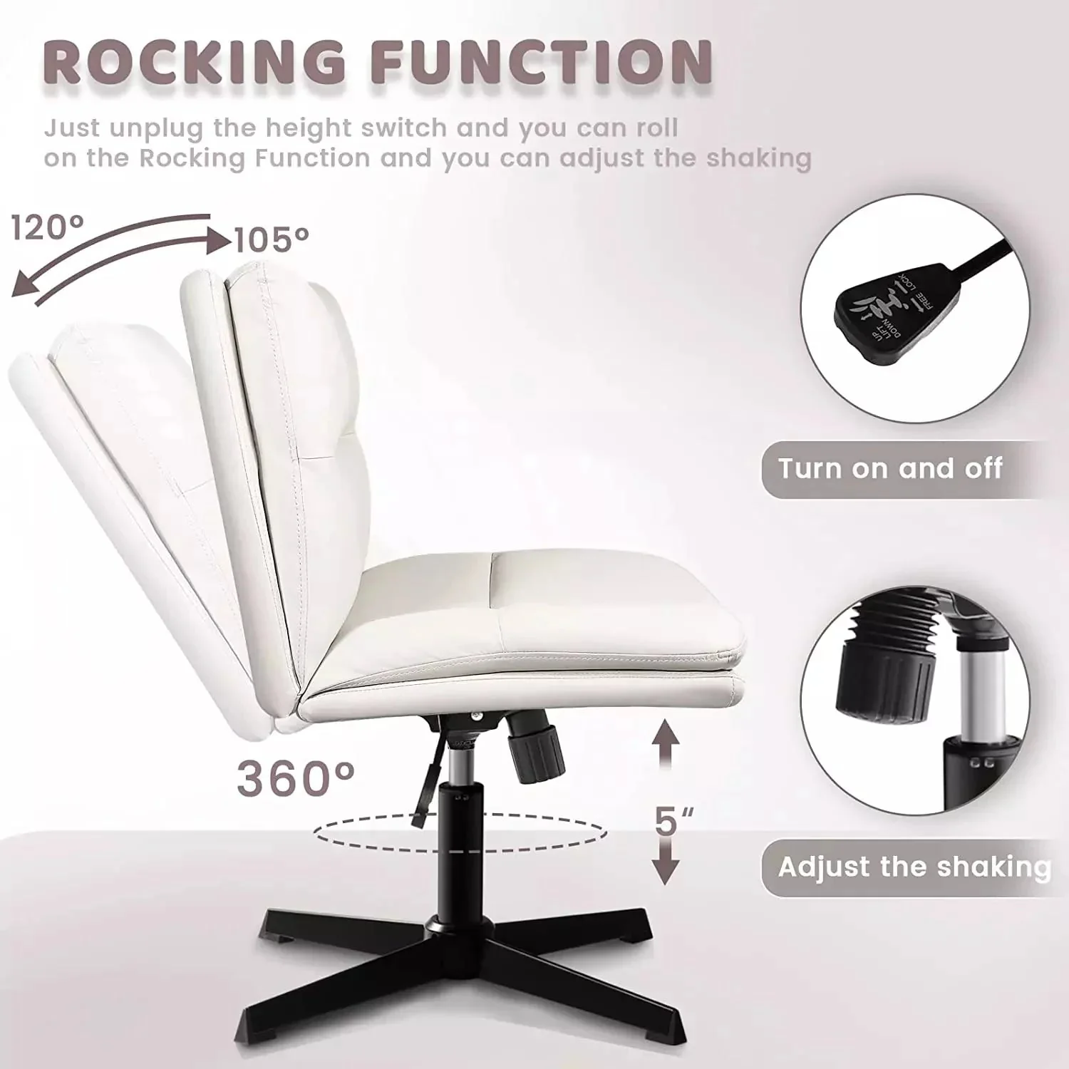 WALEAF Armless Desk Chair No Wheels,PU Leather Criss Cross Legged for Home Office - Image 19