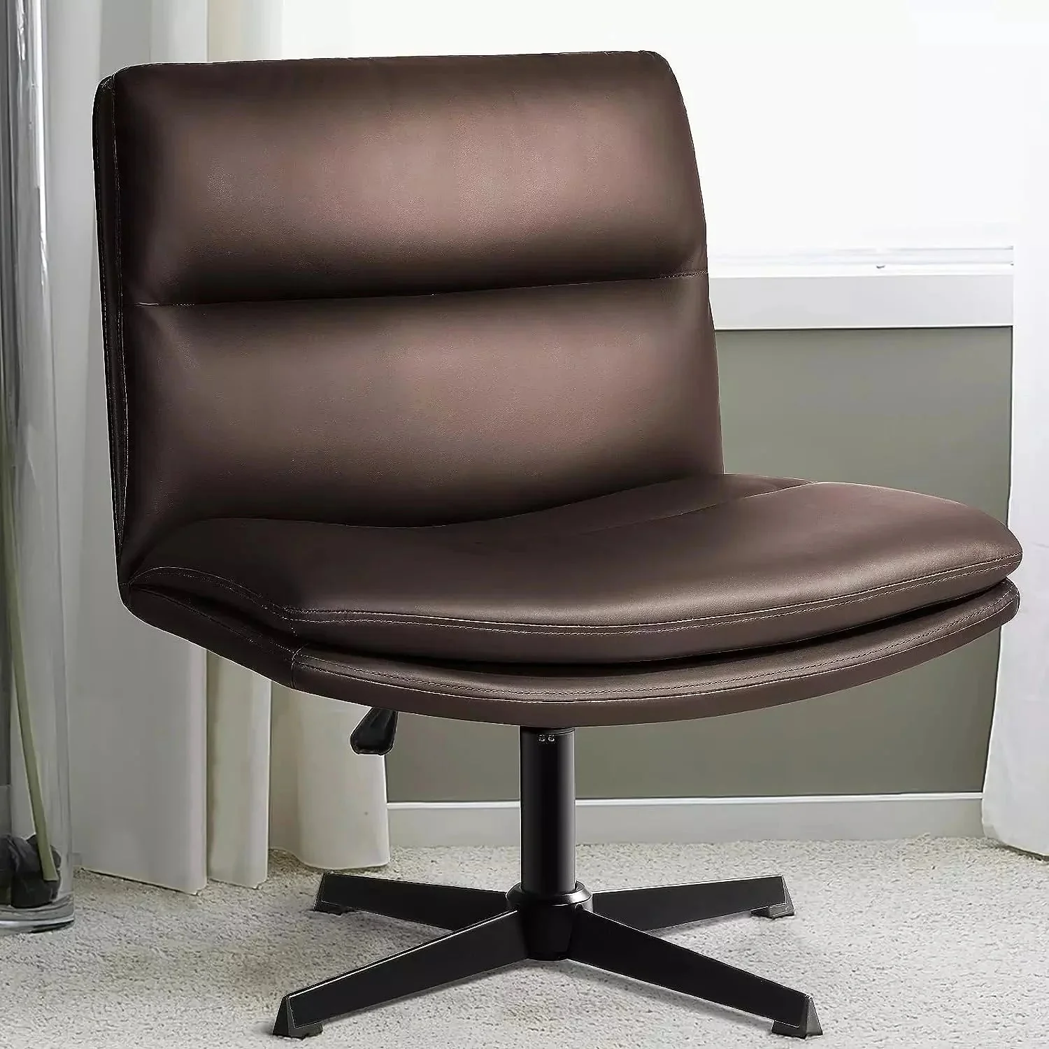WALEAF Armless Desk Chair No Wheels,PU Leather Criss Cross Legged for Home Office - Image 24