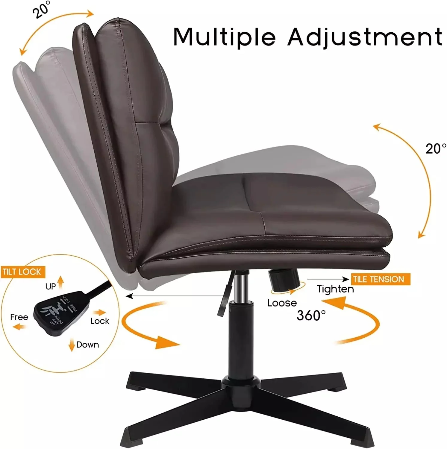 WALEAF Armless Desk Chair No Wheels,PU Leather Criss Cross Legged for Home Office - Image 25