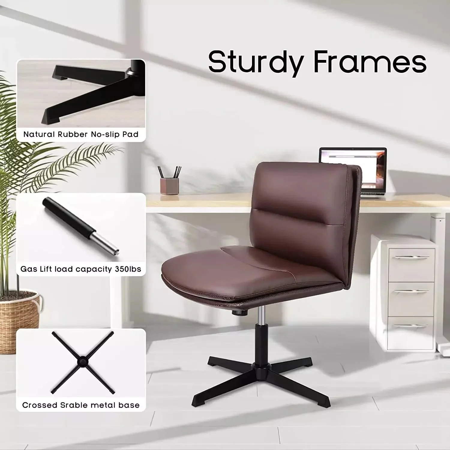 WALEAF Armless Desk Chair No Wheels,PU Leather Criss Cross Legged for Home Office - Image 28