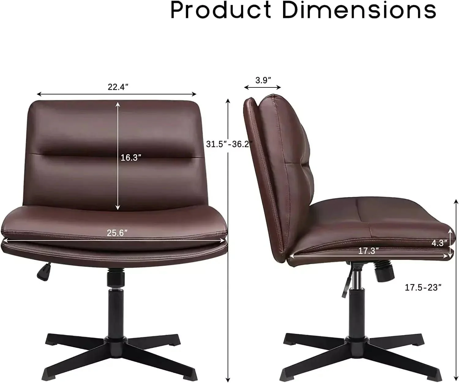 WALEAF Armless Desk Chair No Wheels,PU Leather Criss Cross Legged for Home Office - Image 29