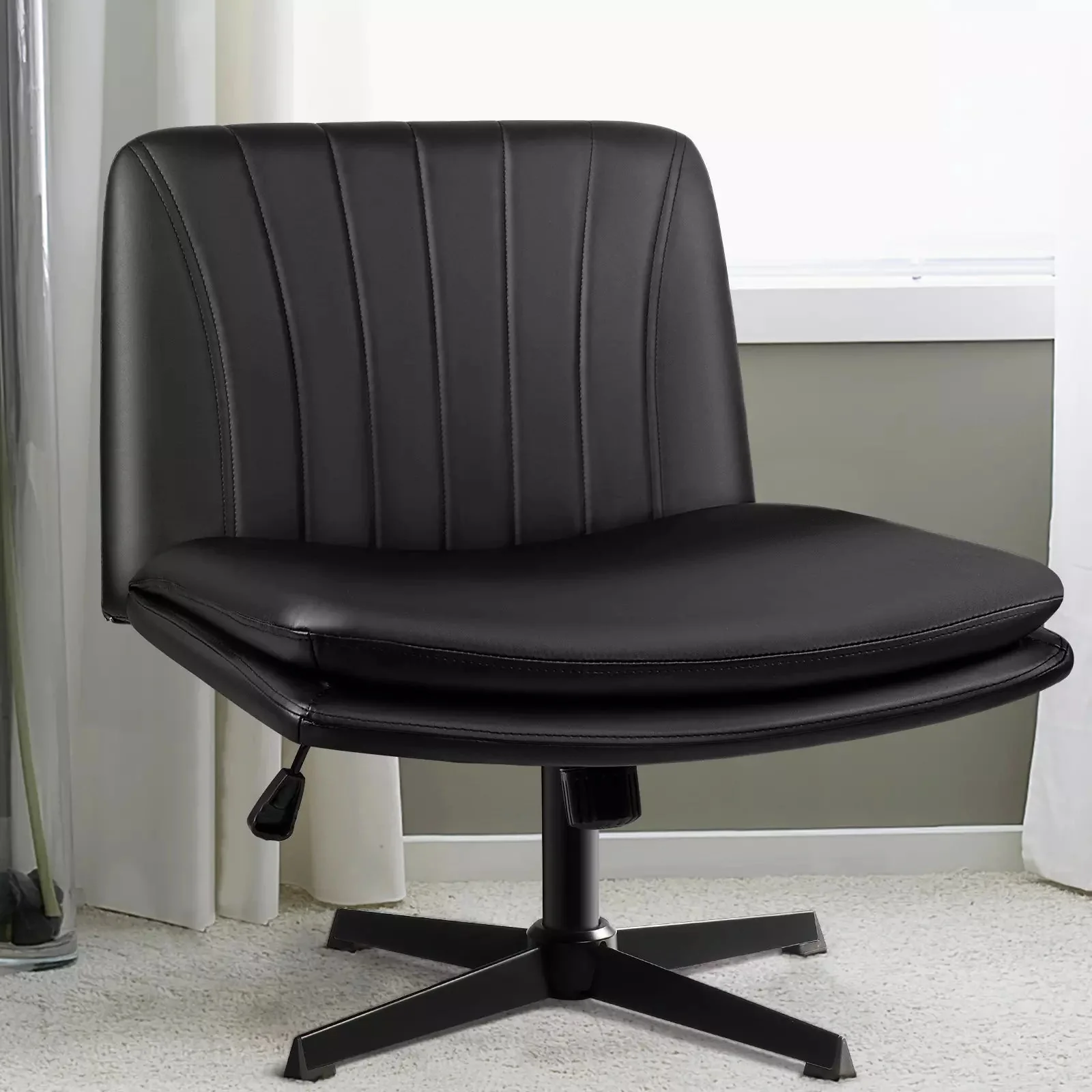 WALEAF Armless Desk Chair No Wheels,PU Leather Criss Cross Legged for Home Office - Image 32