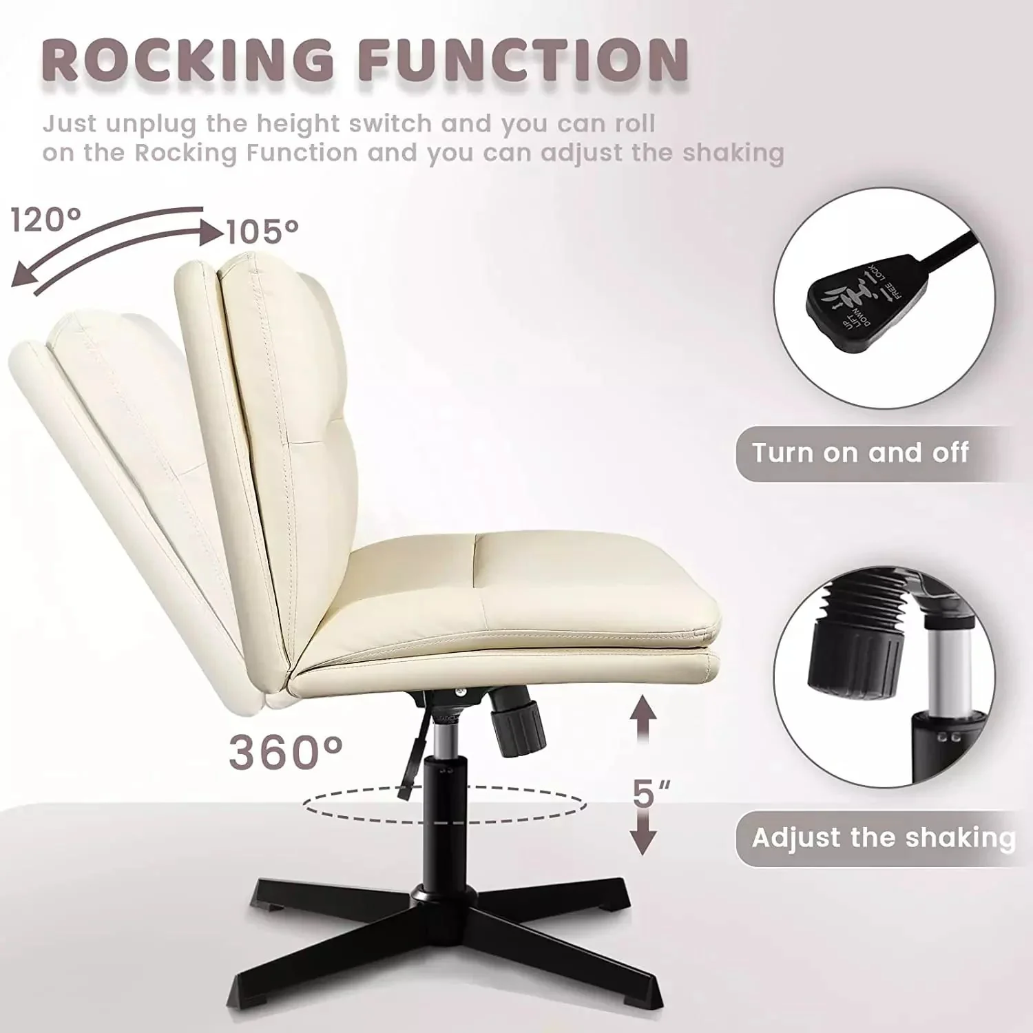 WALEAF Armless Desk Chair No Wheels,PU Leather Criss Cross Legged for Home Office - Image 4