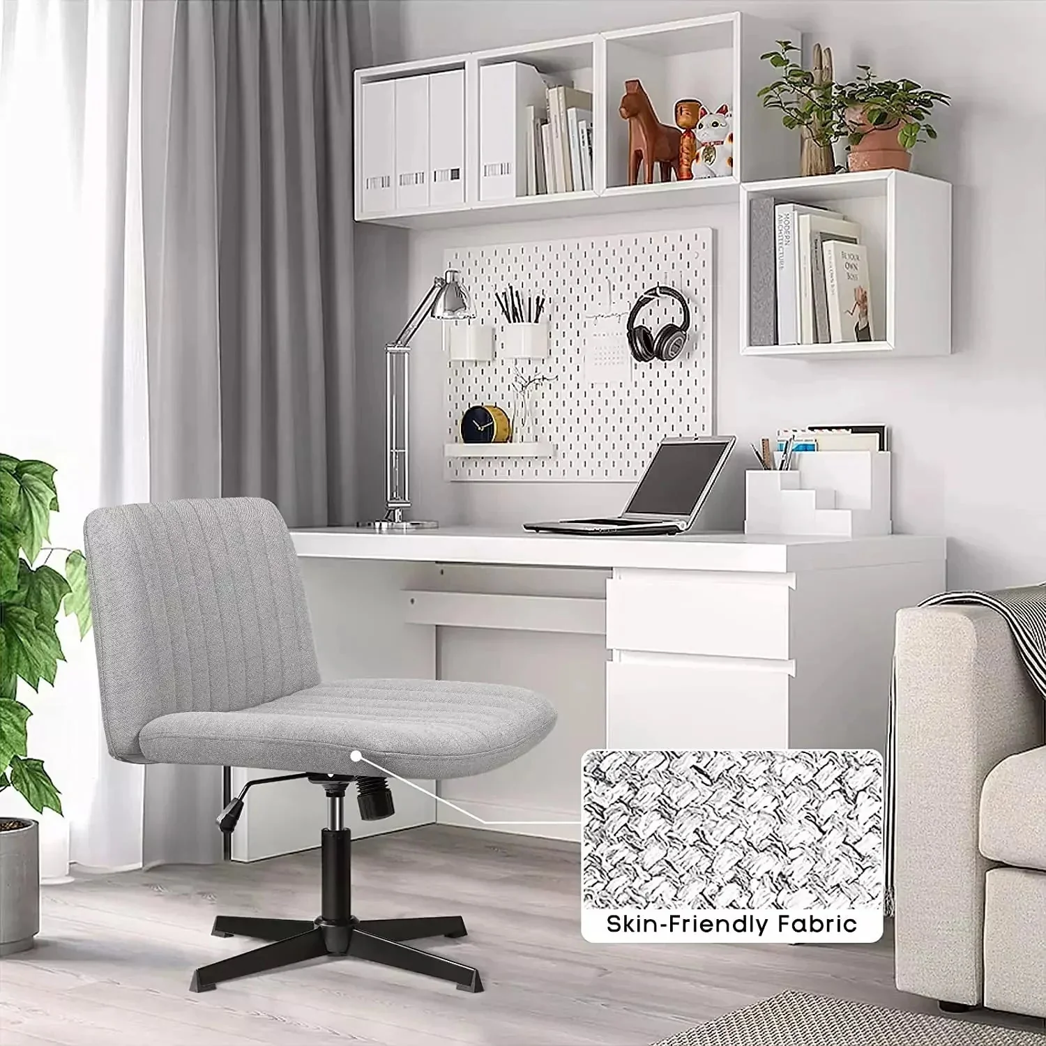 WALEAF Armless Swivel Office Chair, Height Adjustable Wide Seat Vanity Chair - Image 13