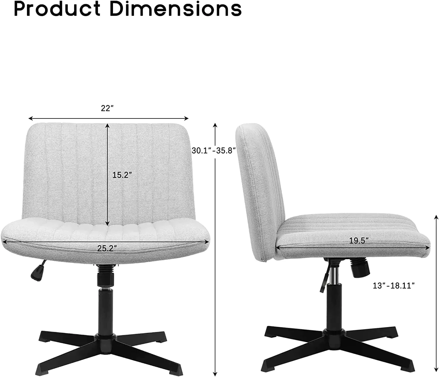 WALEAF Armless Swivel Office Chair, Height Adjustable Wide Seat Vanity Chair - Image 14