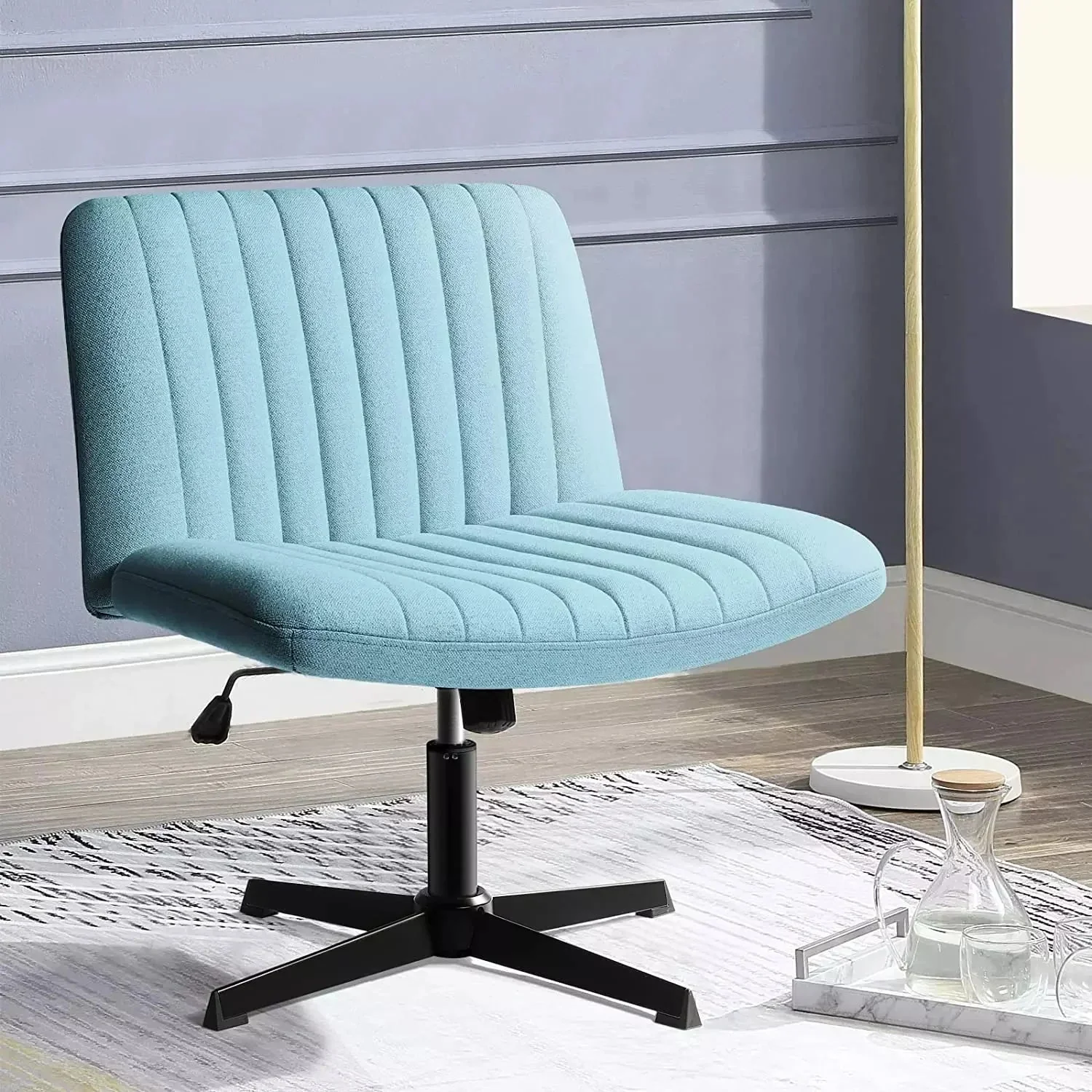 WALEAF Armless Swivel Office Chair, Height Adjustable Wide Seat Vanity Chair - Image 15