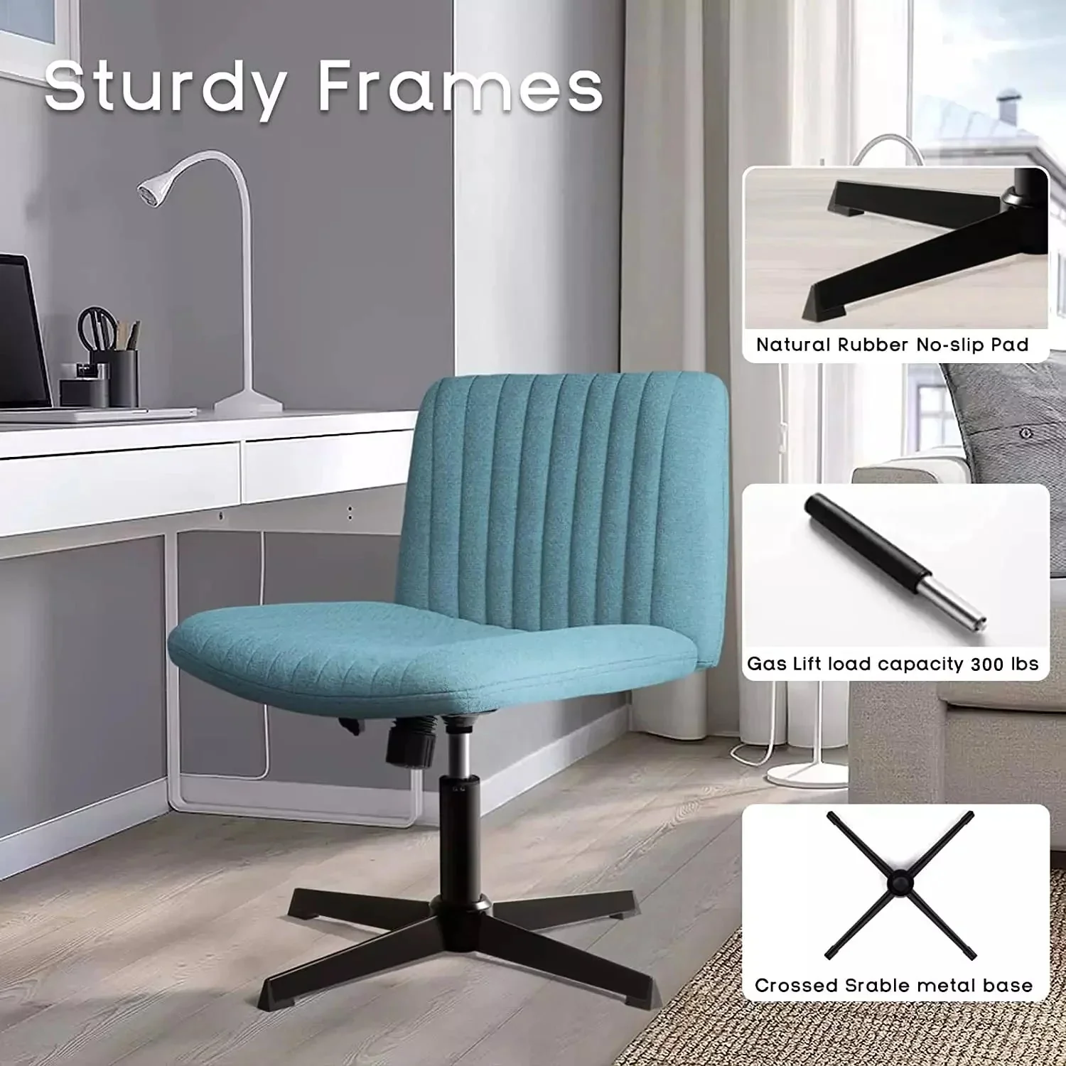 WALEAF Armless Swivel Office Chair, Height Adjustable Wide Seat Vanity Chair - Image 17