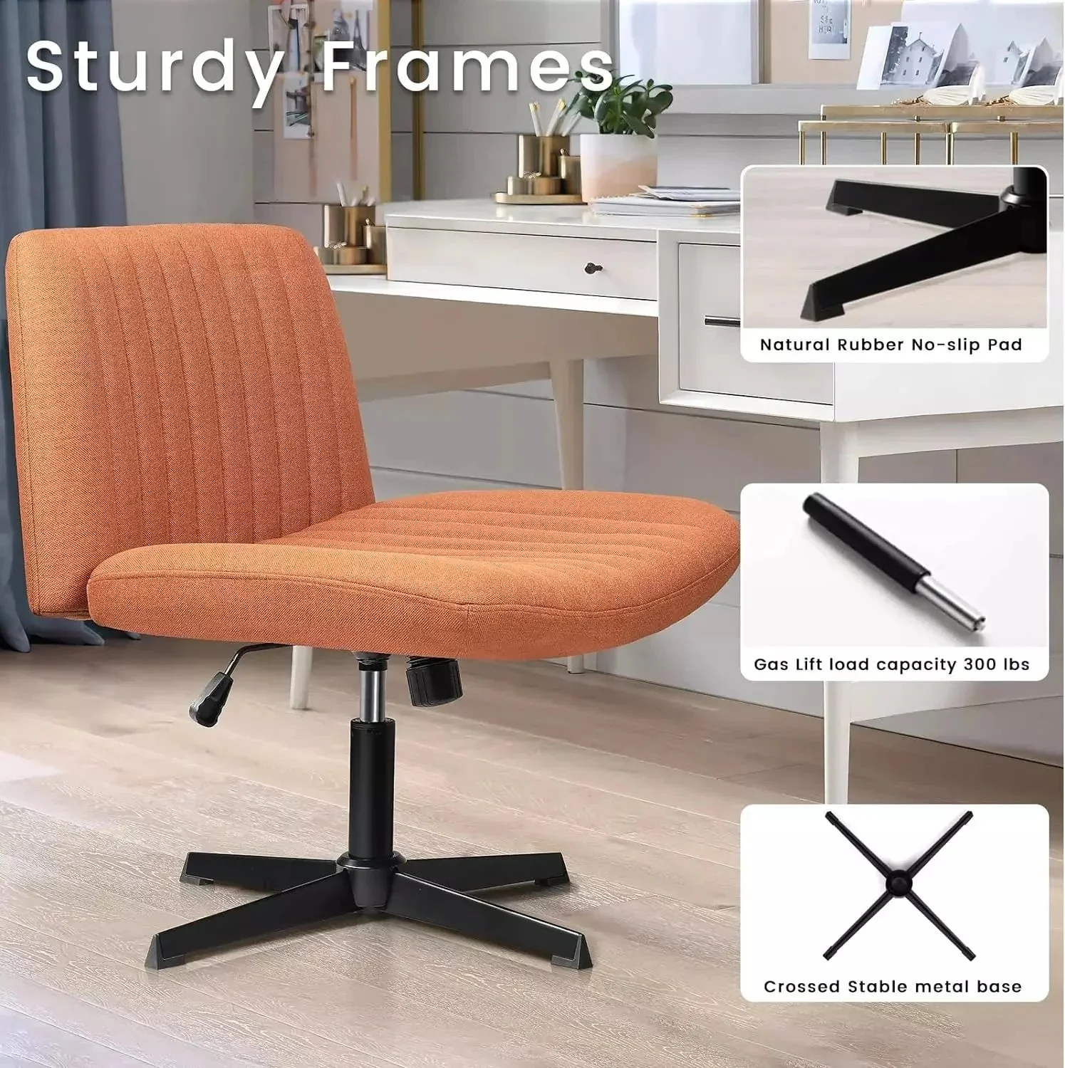 WALEAF Armless Swivel Office Chair, Height Adjustable Wide Seat Vanity Chair - Image 24