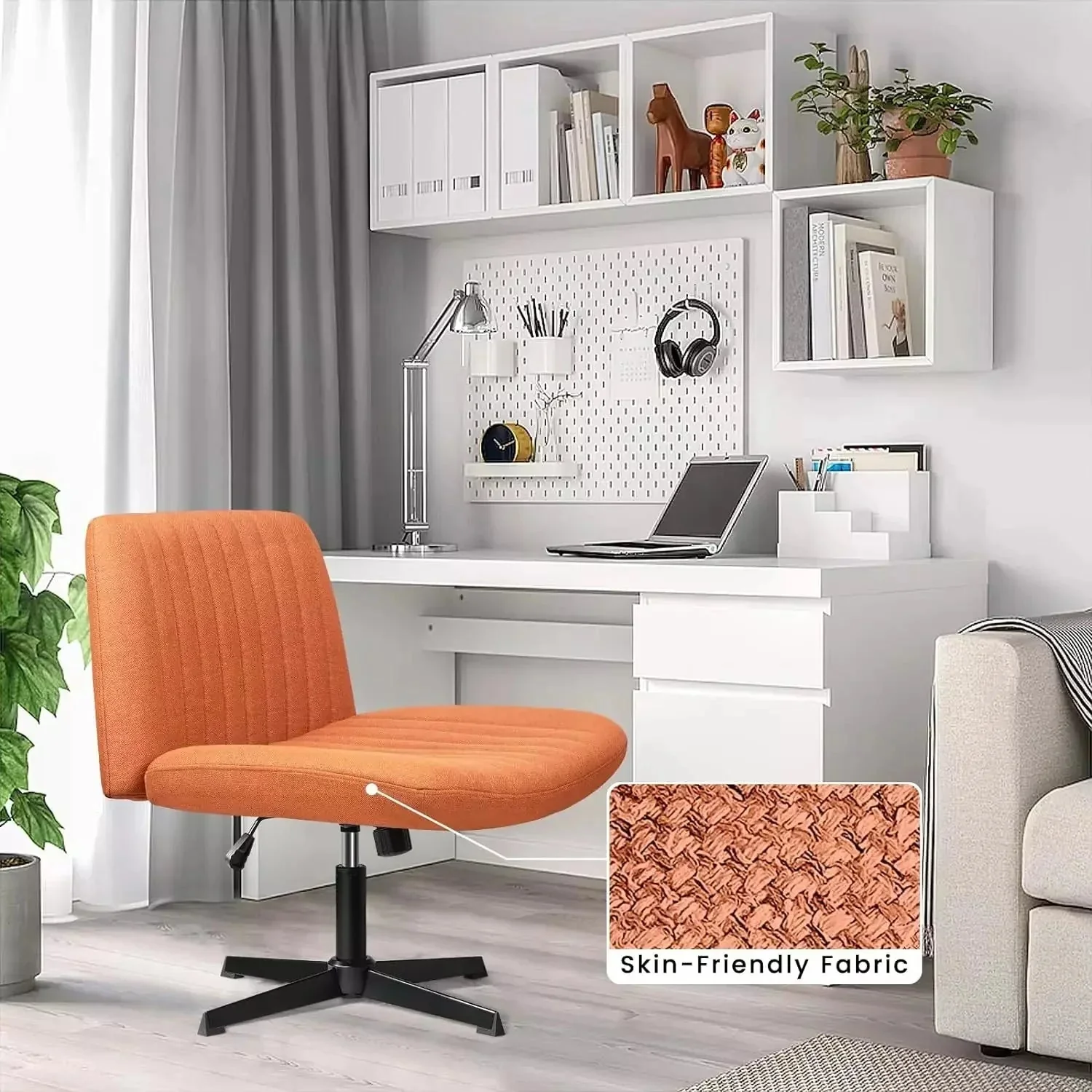WALEAF Armless Swivel Office Chair, Height Adjustable Wide Seat Vanity Chair - Image 26