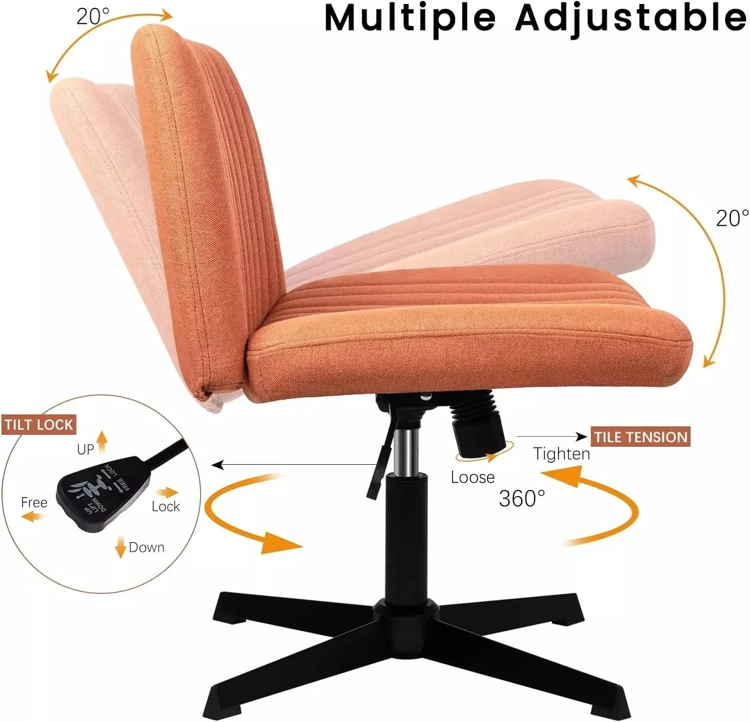 WALEAF Armless Swivel Office Chair, Height Adjustable Wide Seat Vanity Chair - Image 27